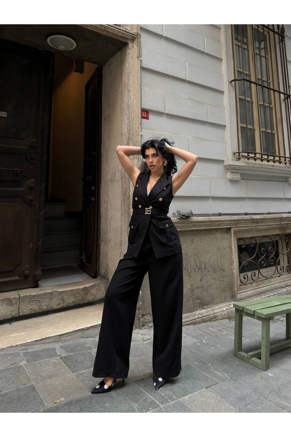 Costume tailleur femme avec ceinture B - Görsel 3