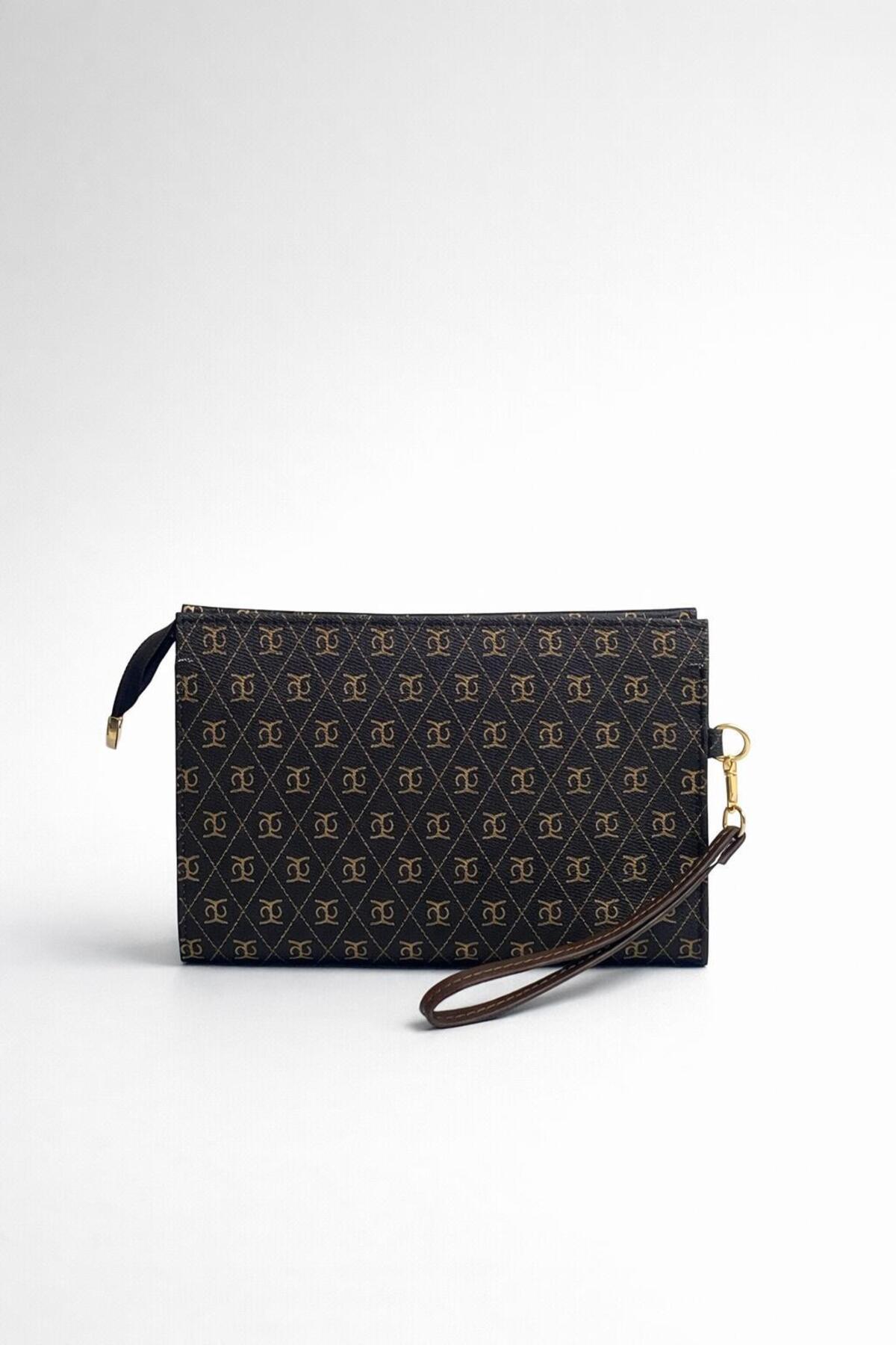 Nexora Kadın 2'li Monogram Desenli Clutch Çanta ve Cüzdan Seti görsel 4