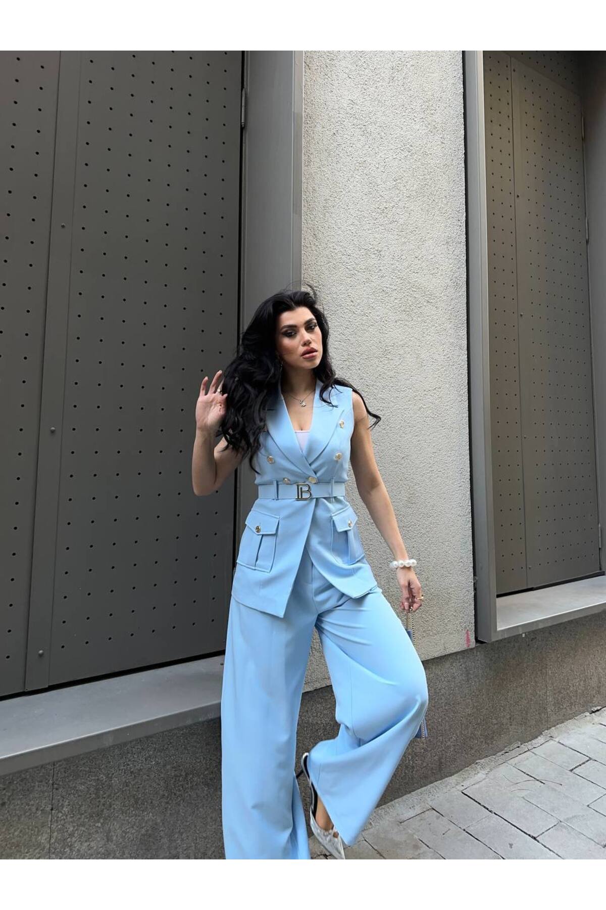 Costume tailleur femme avec ceinture B - Görsel 5
