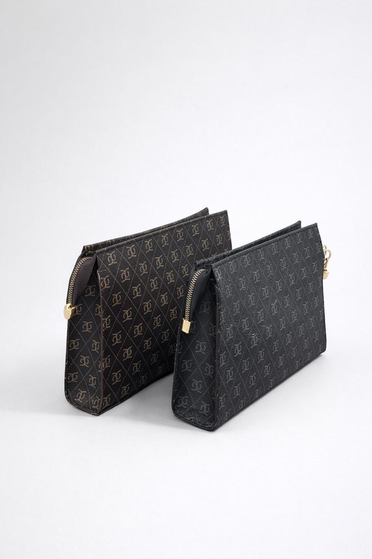 Nexora Kadın 2'li Monogram Desenli Clutch Çanta ve Cüzdan Seti görsel 2