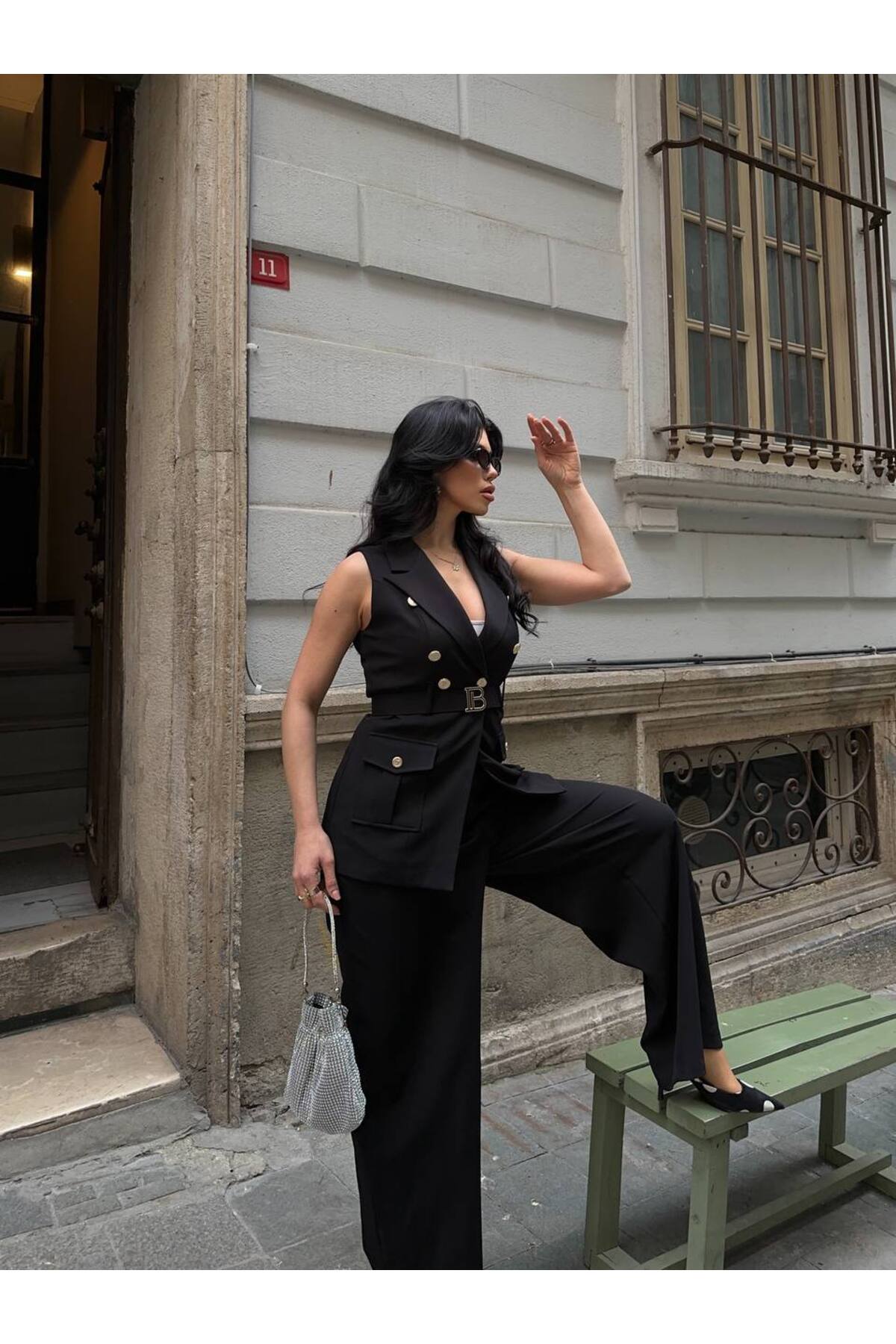 Costume tailleur femme avec ceinture B - Görsel 5