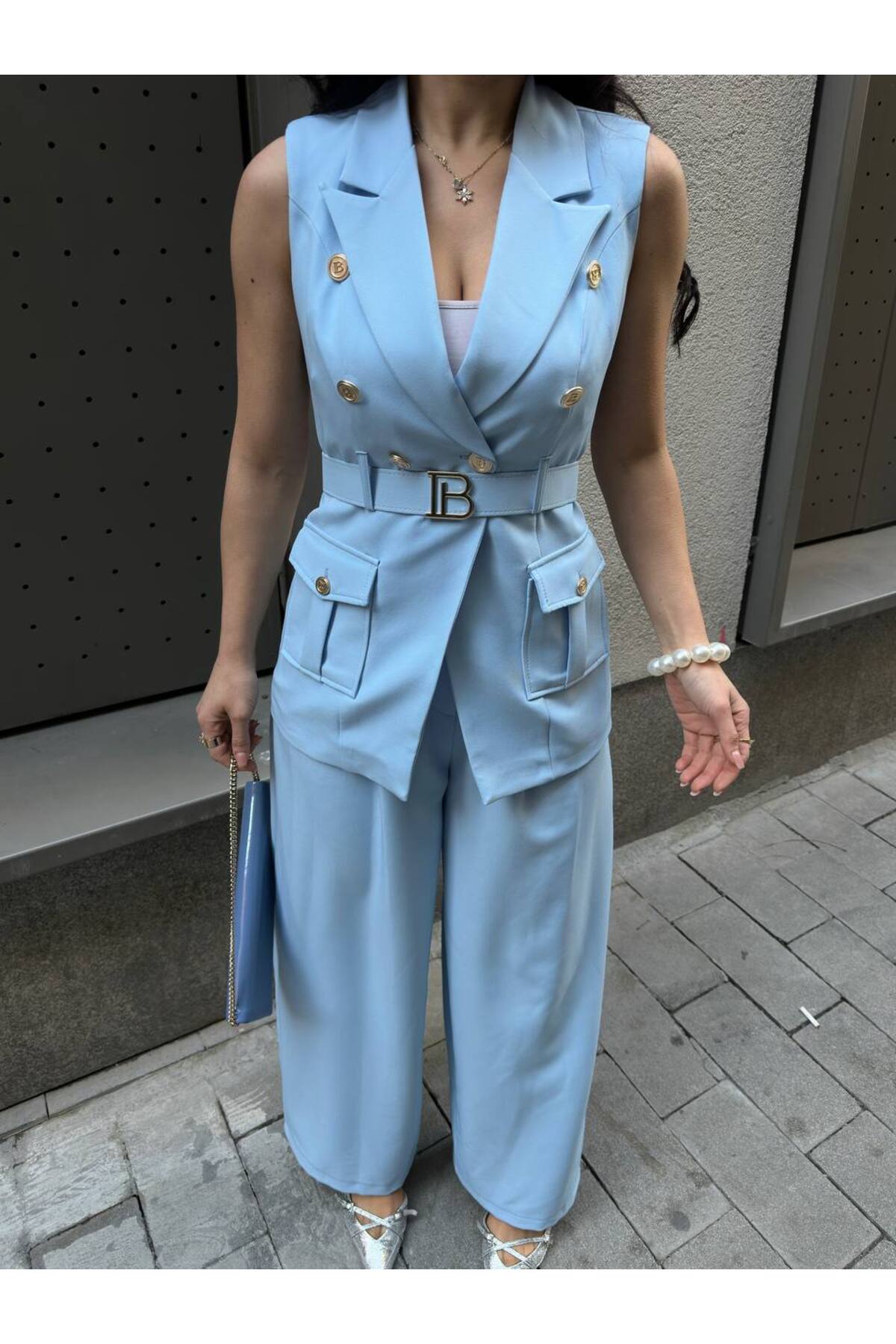 Costume tailleur femme avec ceinture B - Görsel 8