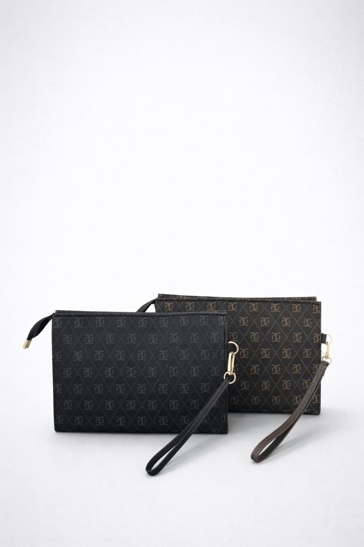 Nexora Kadın 2'li Monogram Desenli Clutch Çanta ve Cüzdan Seti görsel 6