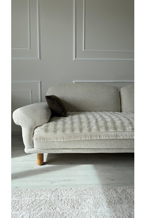 Hisar Home PÜSKÜLLÜ KABARIK PELUŞ YUMUŞAK TAVŞAN TÜYÜ KARE DESEN BOHEM KOLTUK...