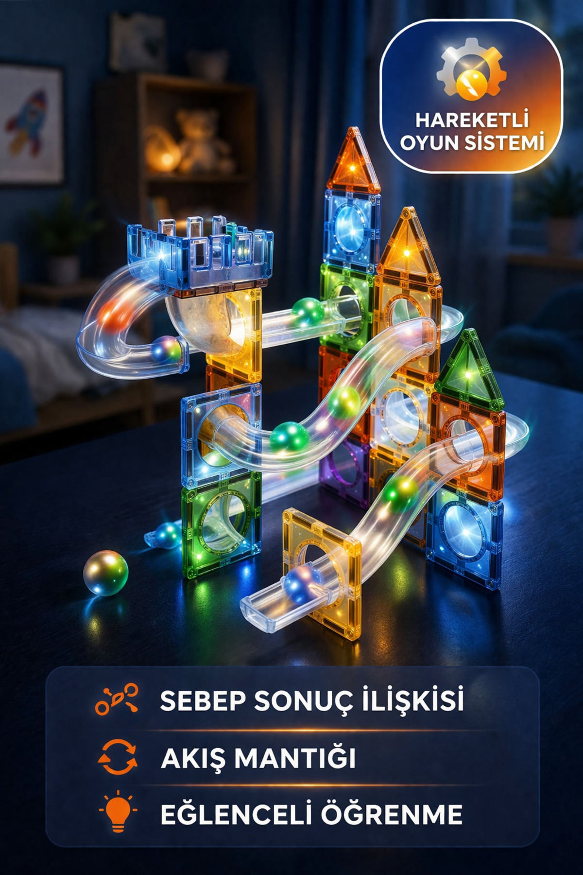 TOYFEST 86 Parça Işıklı Manyetik Blok Seti 7.5cm – Marble Run Eğitici Oyuncak 3+ Yaş Zeka Oyunu fotoğrafı 3 (önizleme)