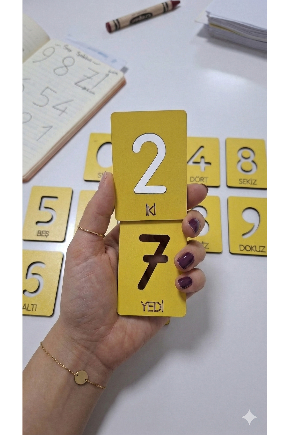 MUKEdu Ahşap Eğitici Rakam Tanıma Kartları (0-9 Set) - Okul Öncesi Montessori Materyali fotoğrafı 4 (önizleme)
