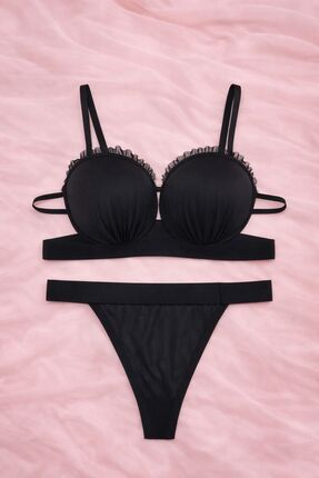 Luvia Lingerie istiridye model siyah 2'li sütyen takımı