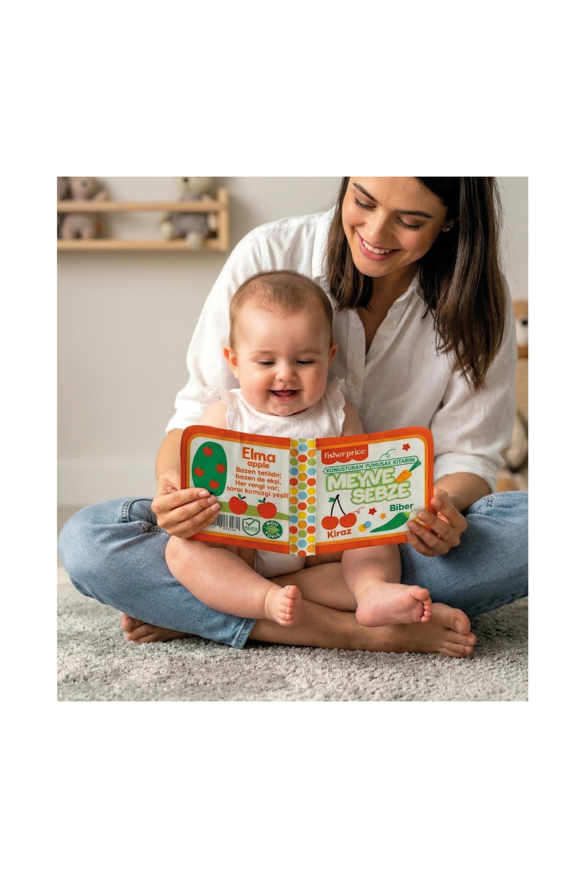 Fisher Price Konuşturan Bebek Kitabı Hışırtılı Sesli, Duyusal, Zeka Gelişim 0-3 Yaş Kitap Eğitim (Meyve,Sebze) fotoğrafı 5 (önizleme)