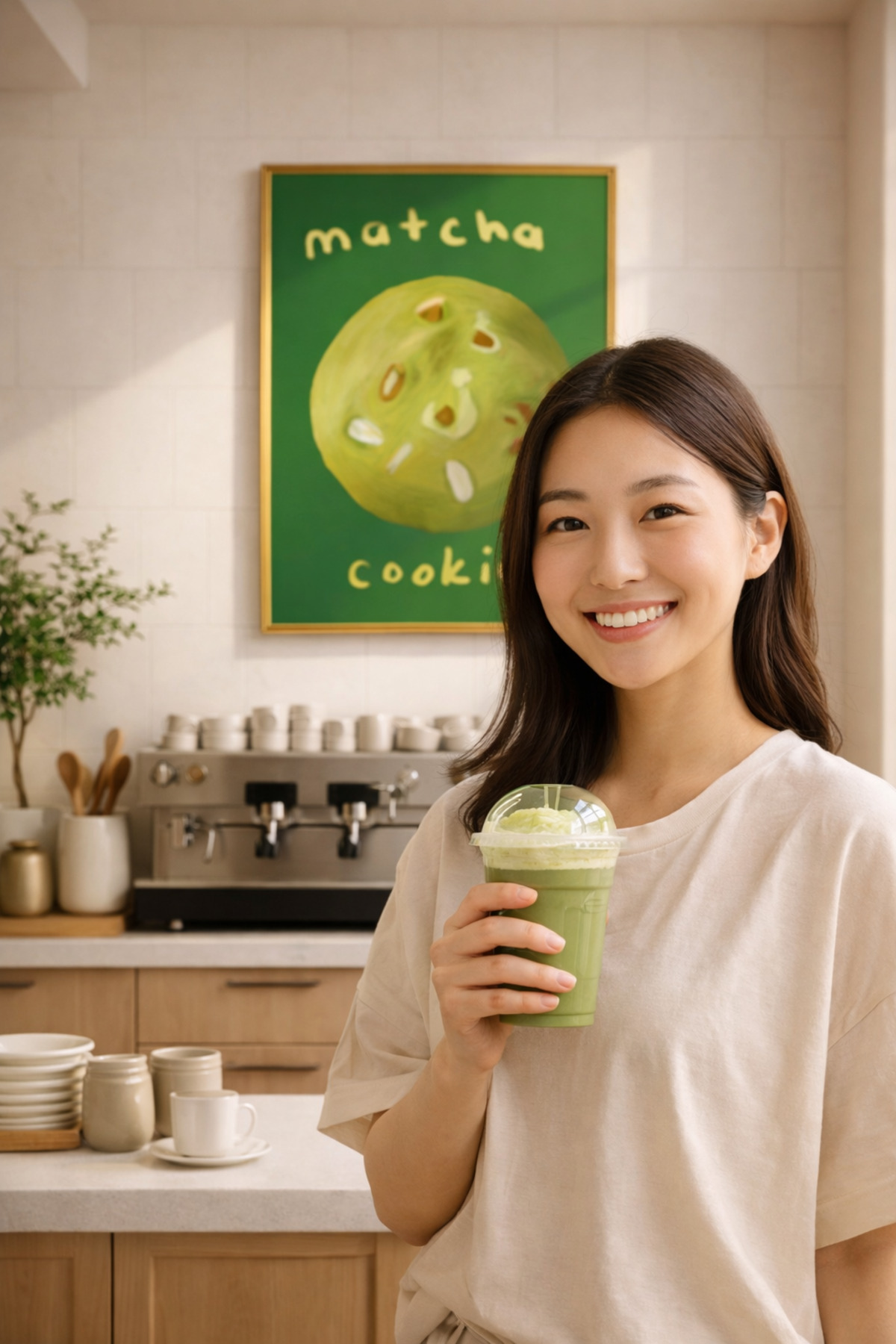 Matcha Cookie Tablo Modern Mutfak Poster Tatlı İllüstrasyon Duvar Dekoru Çerçevesiz