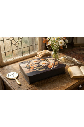 shop BSD Dekoratif Dekoratif Papatya Baskılı Çok Amaçlı MDF Kapaklı Kutu