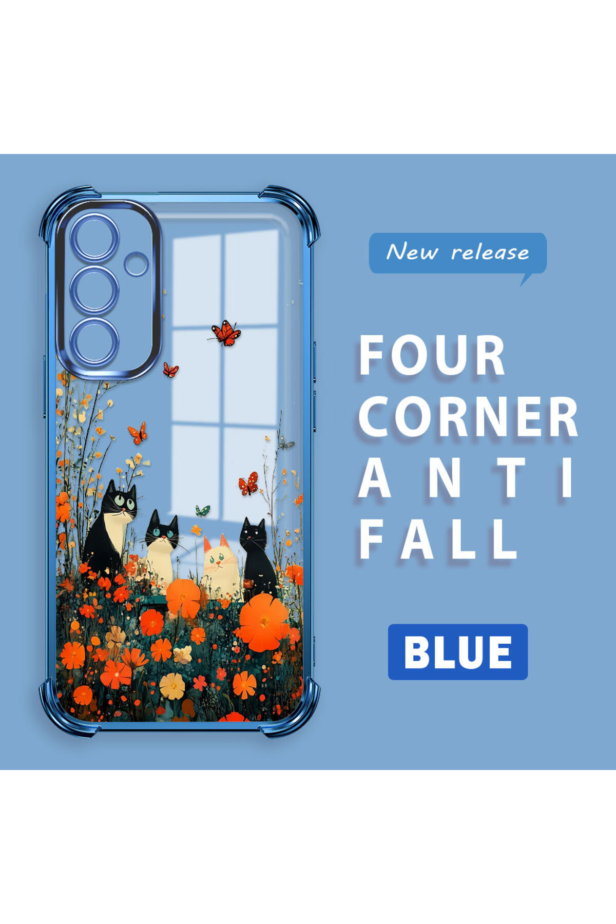 Transparent Soft Silicone Phone Case with Camera Protection for Samsung Galaxy A54 Compatible Cat Pattern