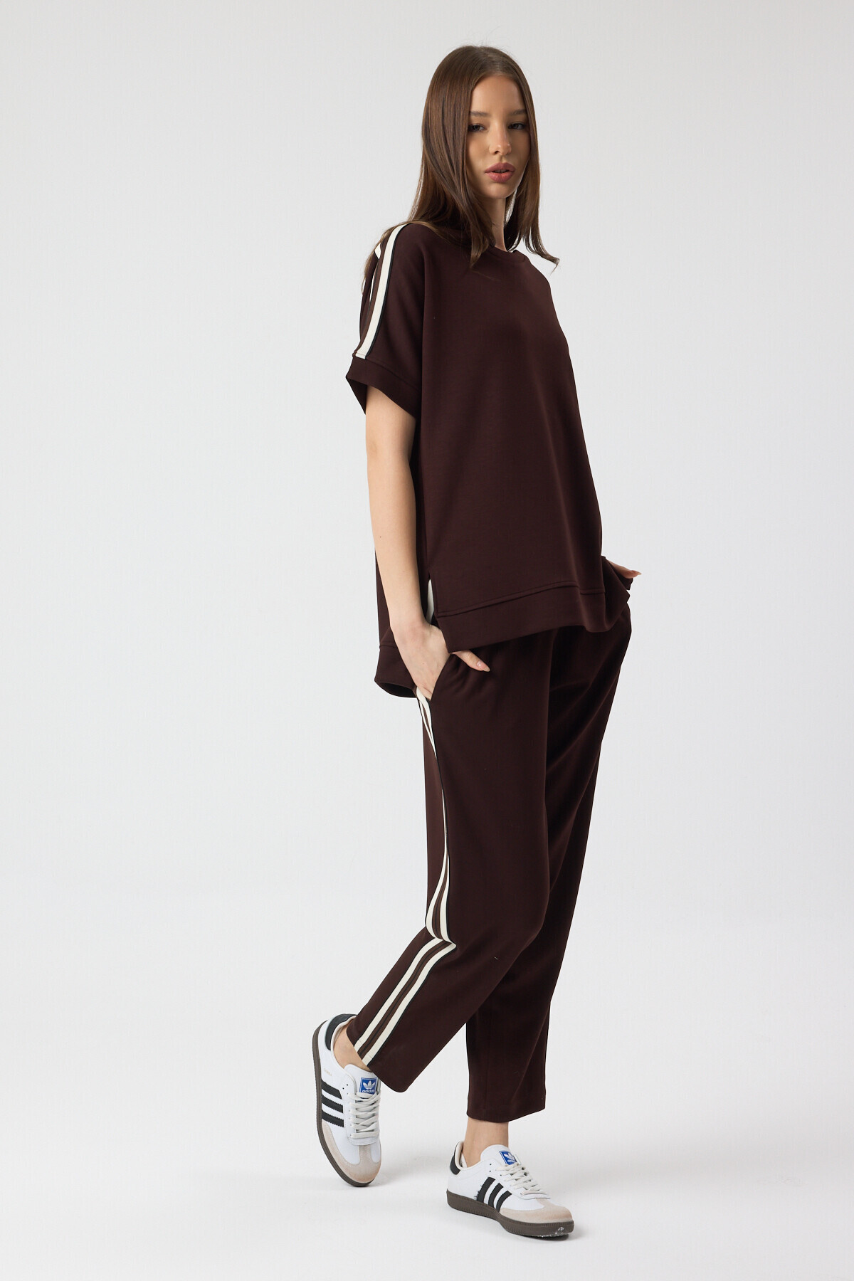 zitex Crew Neck Modal Fabric Tracksuit Set with Side Stripes- Trendyol