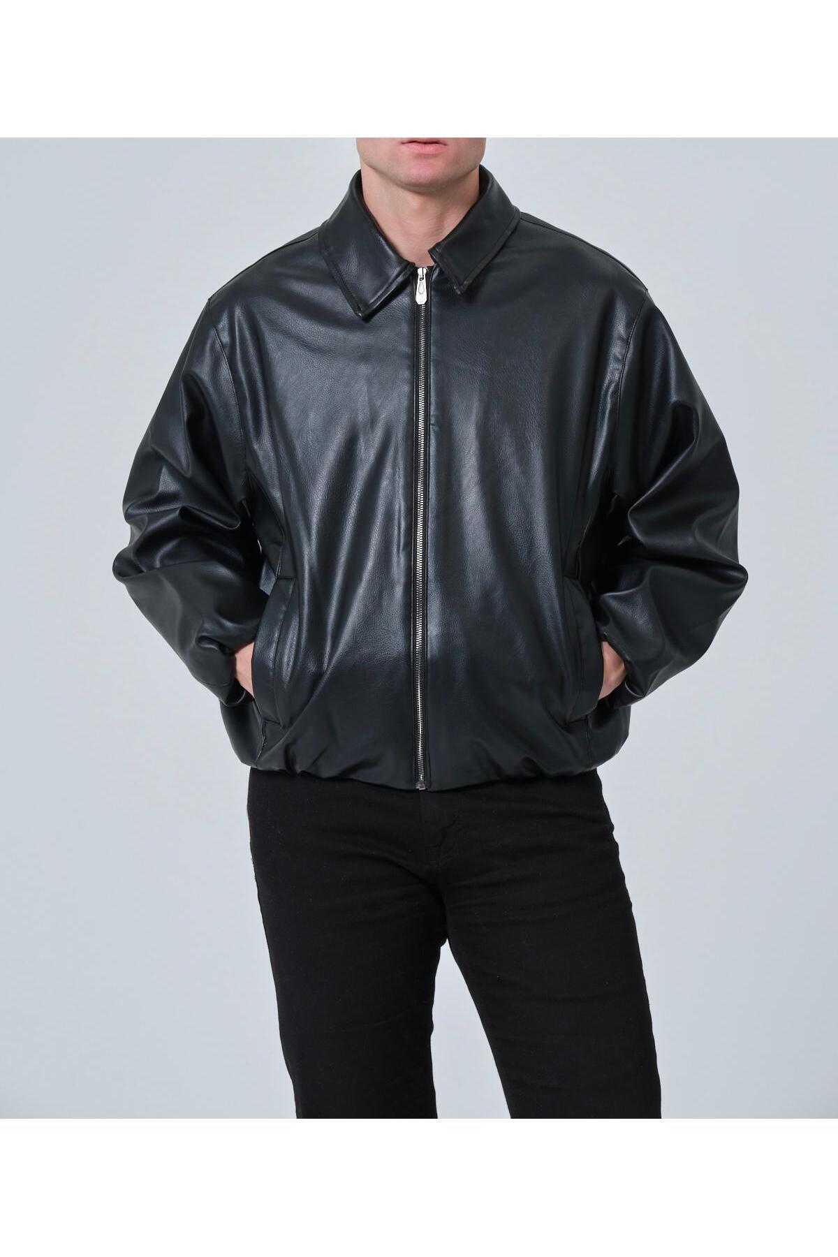 Plus Scorpion  Erkek Deri Görünümlü Bomber Mont Ceket– Günlük Şık Minimal Tasarım - Görsel 5