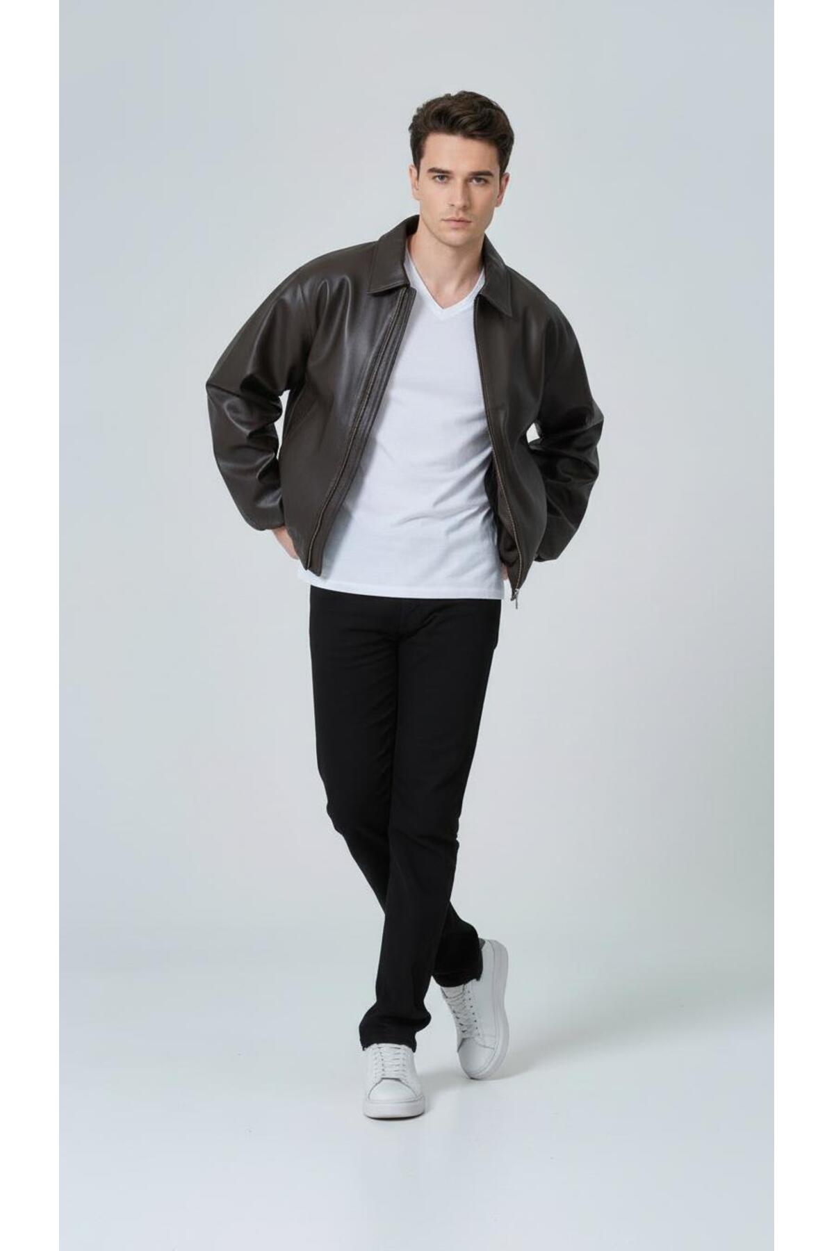 Plus Scorpion  Erkek Deri Görünümlü Bomber Mont Ceket– Günlük Şık Minimal Tasarım - Görsel 7