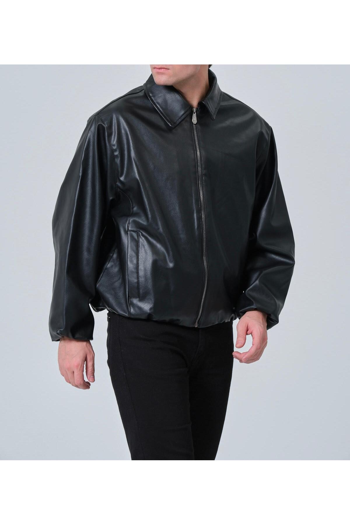 Plus Scorpion  Erkek Deri Görünümlü Bomber Mont Ceket– Günlük Şık Minimal Tasarım - Görsel 4