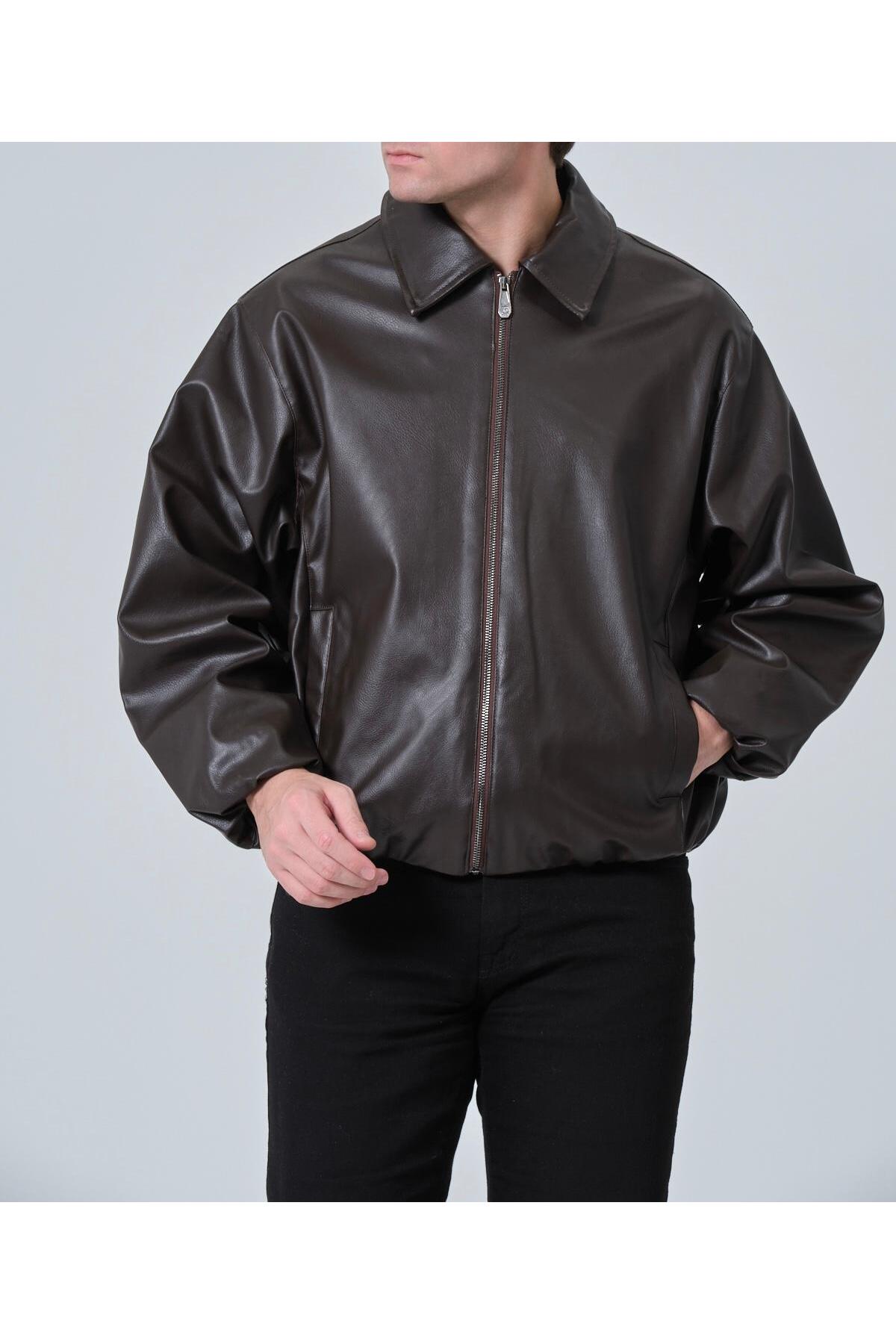 Plus Scorpion  Erkek Deri Görünümlü Bomber Mont Ceket– Günlük Şık Minimal Tasarım - Görsel 6