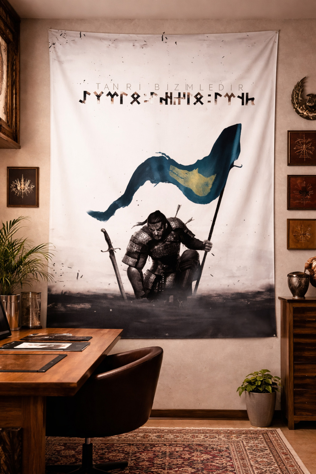 Göktürk Turkish Warrior God is With Us Wallcovering Carpet Quality Fabric