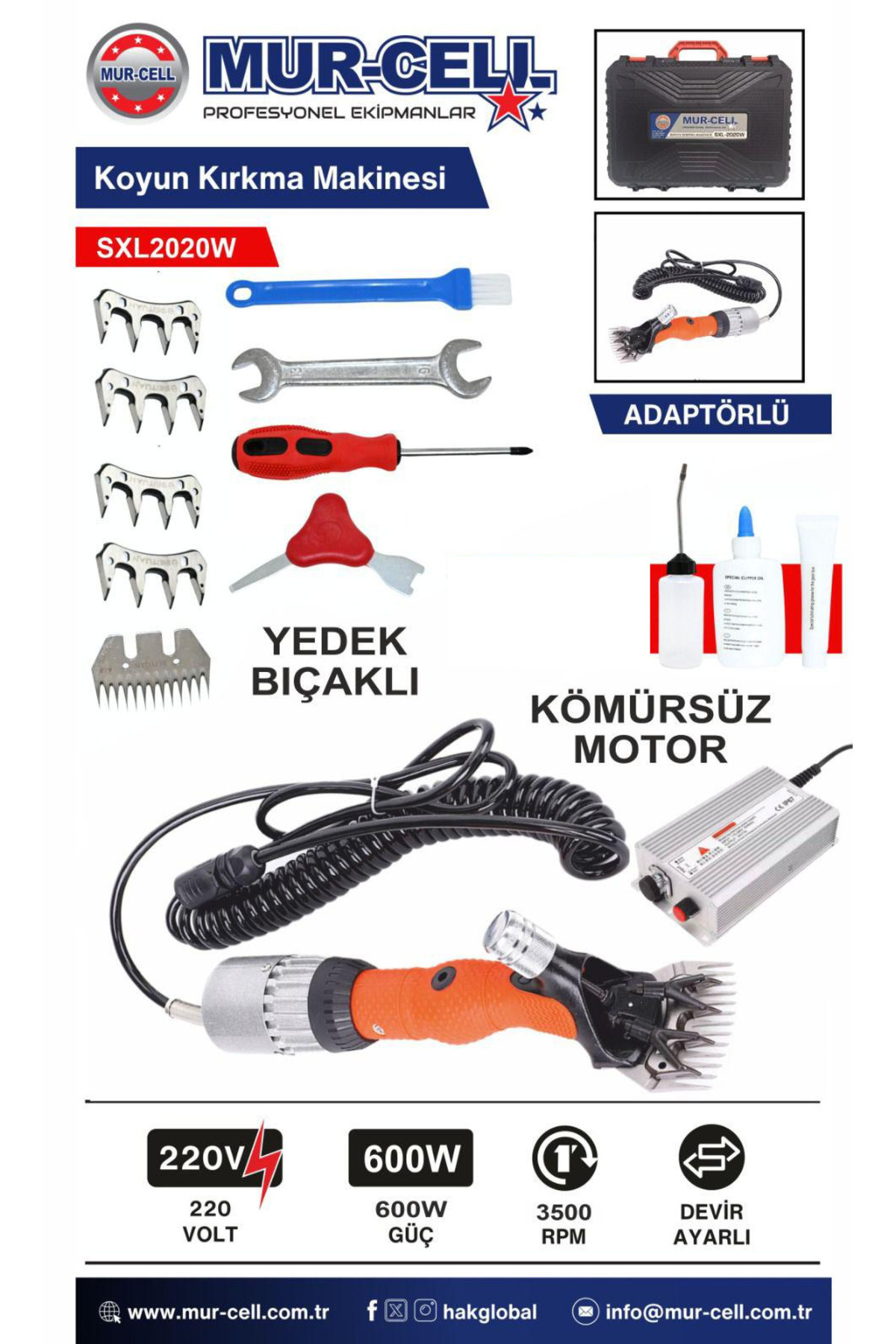 Mur-Cell 2020W 600 Watt Adaptörlü Kömürsüz Koyun Kırpma Makinesi