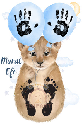 clupartodatasarimi Yavru Aslan El Ayak İzi 30x45 cm 0-4 Yaş