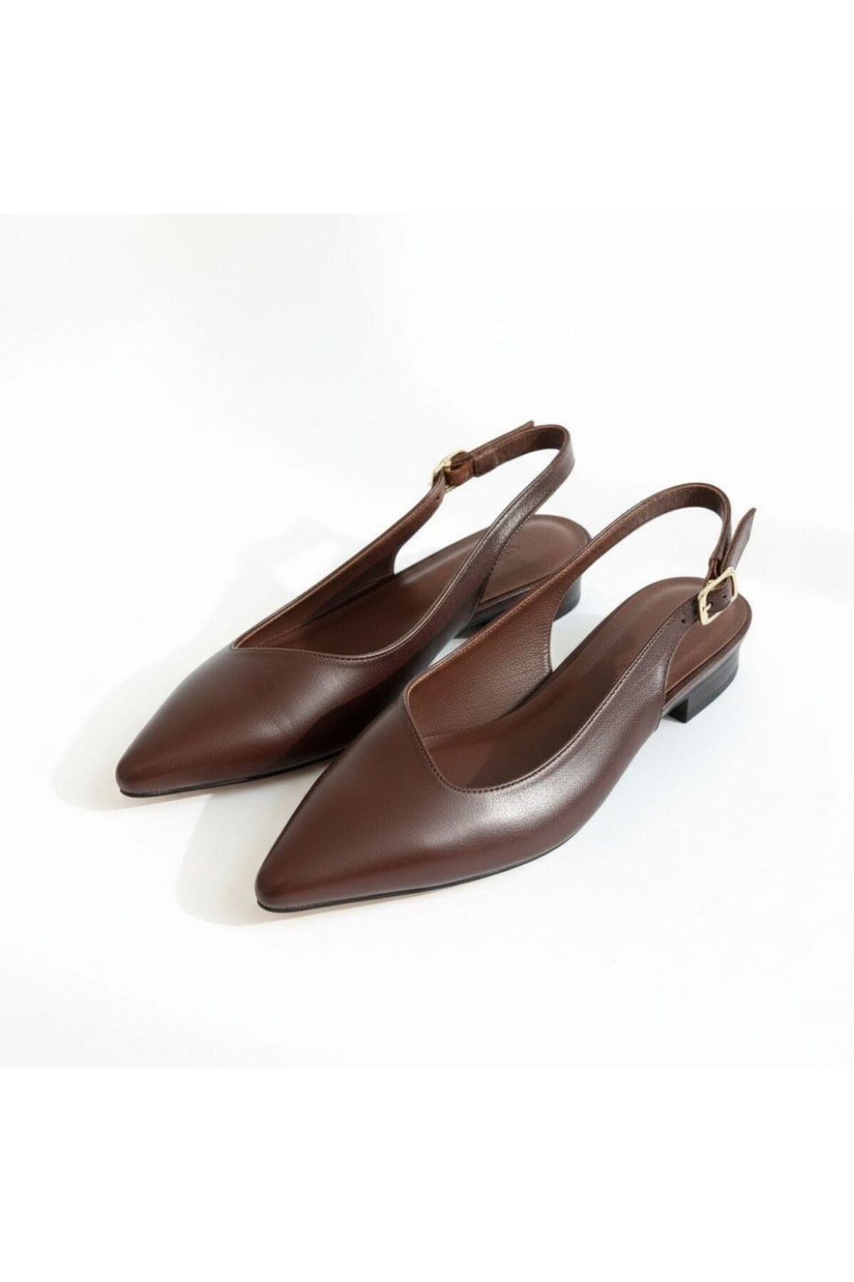 NE&VE SHOES Kahve Deri Sivri Burun Tokalı Kadın Babet görsel 3