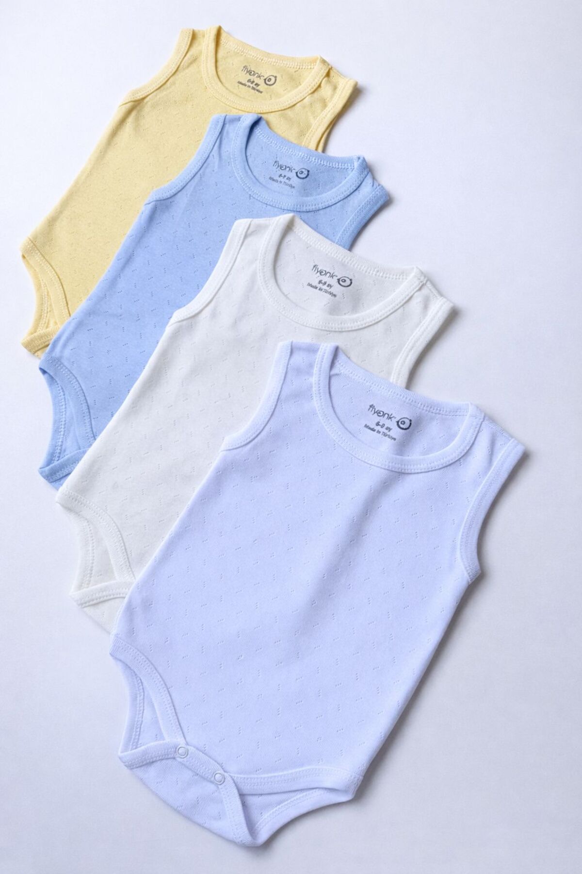 EFU BABY %100 Organik Pamuk 4lü Jakarlı Atlet Bebek Body Seti EKRU BEYAZ MAVİ SARI fotoğrafı 7 (önizleme)