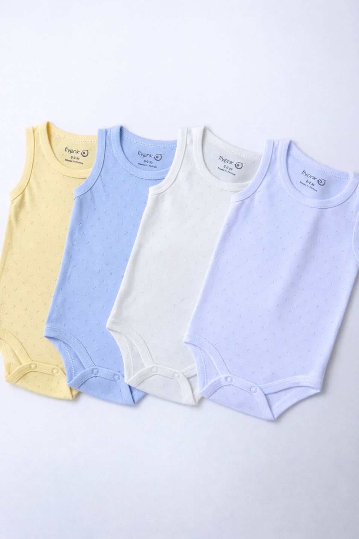EFU BABY %100 Organik Pamuk 4lü Jakarlı Atlet Bebek Body Seti EKRU BEYAZ MAVİ SARI fotoğrafı 2 (önizleme)