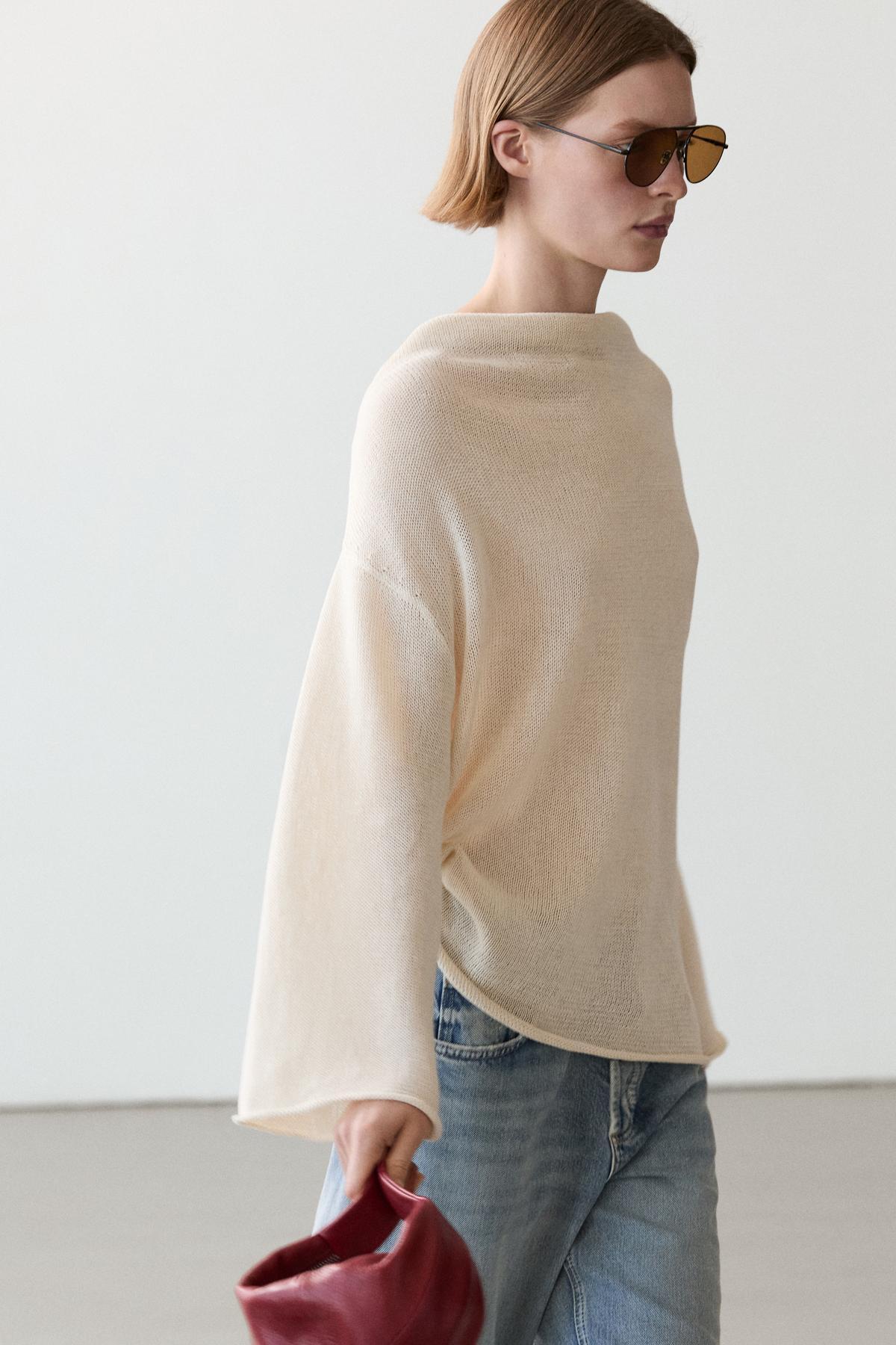 Massimo Dutti  100% cotton jumper with a lace-up back - Görsel 2