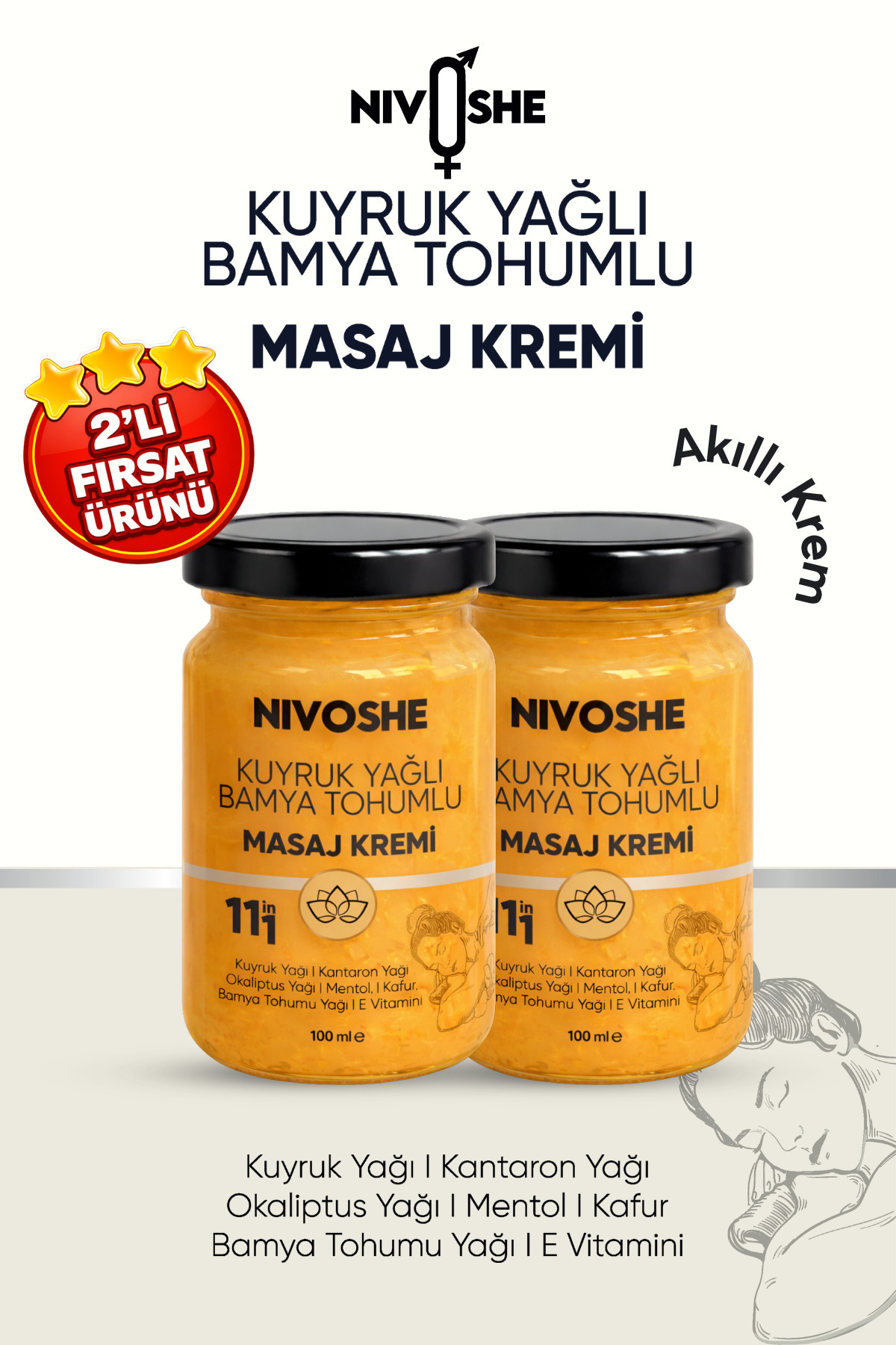 Kuyruk Yağlı Bamya Tohumlu Rahatlatıcı Bel, Boyun, Kol, Sırt, Diz, İçin Ağrı ve Akıllı Masaj Kremi2