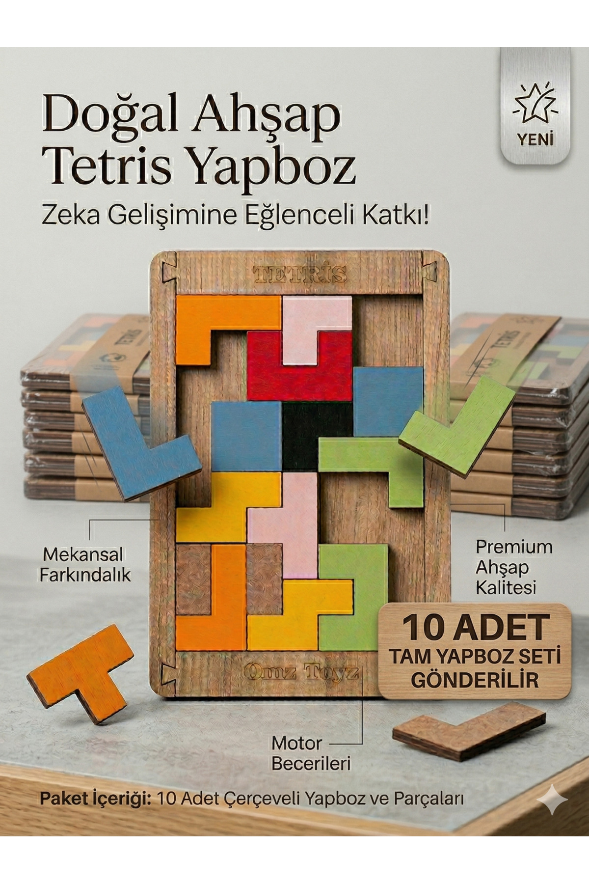 OMZ 10ADET Ahşap Tetris Puzzle Zeka Oyunu Eğitici Oyuncak Çocuk Gelişim Renkli Bloklar Ahşap Oyuncaklar fotoğrafı 3 (önizleme)