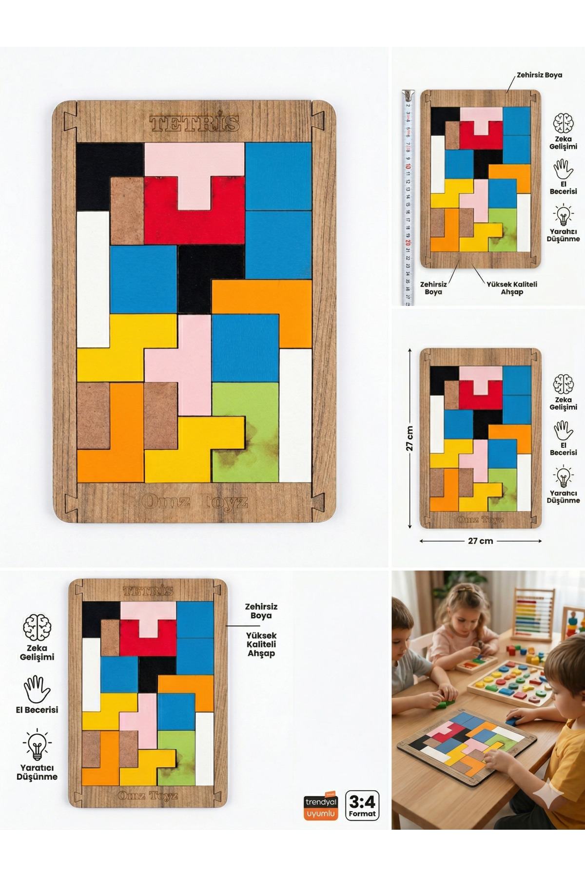 OMZ 10ADET Ahşap Tetris Puzzle Zeka Oyunu Eğitici Oyuncak Çocuk Gelişim Renkli Bloklar Ahşap Oyuncaklar fotoğrafı 5 (önizleme)