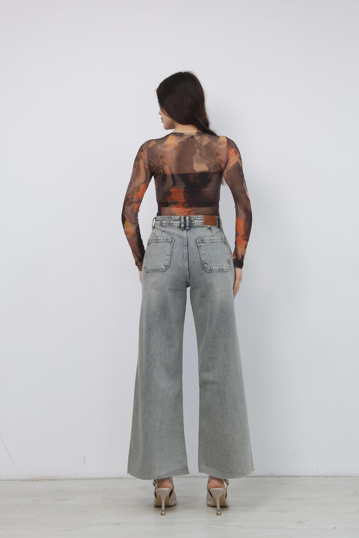 Ucajean  UCA JEAN Kadın Yüksek Bel Geniş paça Wide Leg Jean Pantolon - Görsel 7