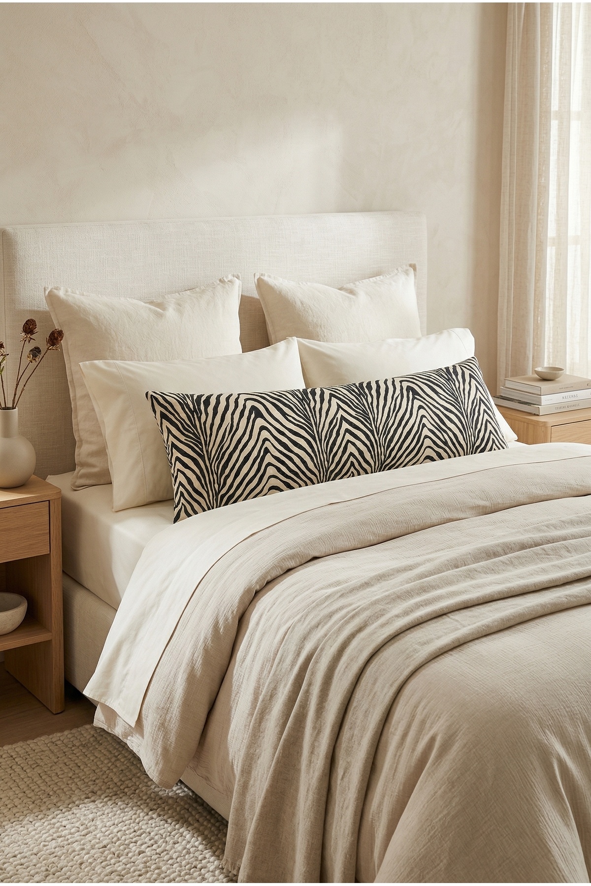 NESCO Zebra Dolgun Uzun Yastık 40x120 cm %100 Pamuk Hamile Yan Yatış Destek Yastığı Dekoratif Yastık fotoğrafı 2 (önizleme)