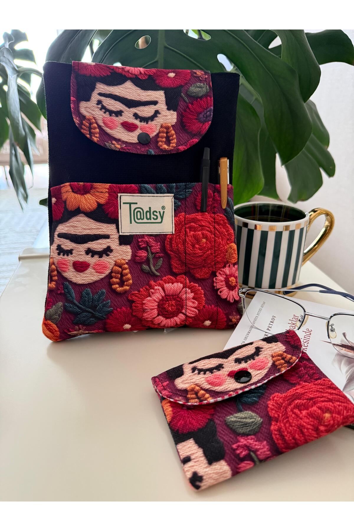 Tadsy Frida Kahlo desenli mini cüzdan kartlık 11x9 cm görsel 4