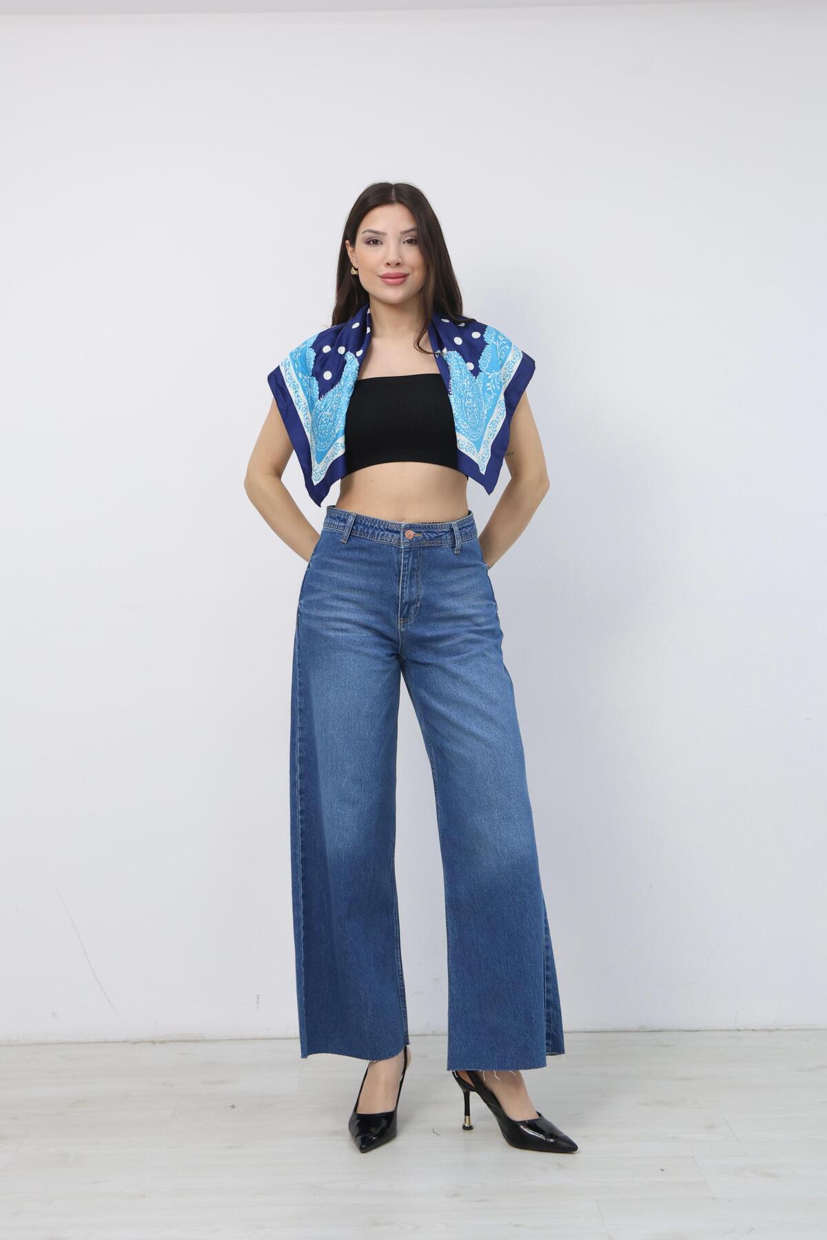 Ucajean  UCA JEAN Kadın Yüksek Bel Geniş paça Wide Leg Jean Pantolon - Görsel 3