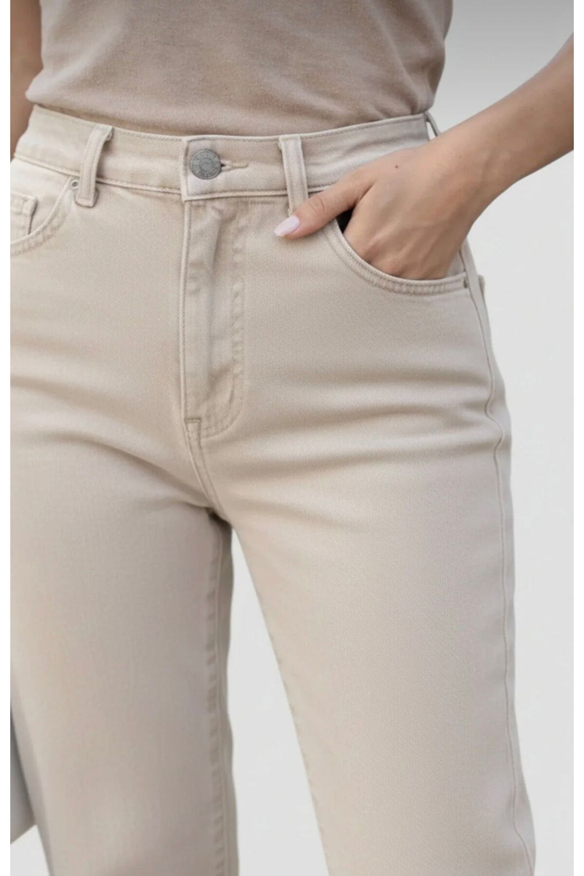 ON KLEEM  Yüksek Bel Mom Boyfriend Kadın Jeans Pantolon l Rahat Kalıp l Denim l BEJ - Görsel 7