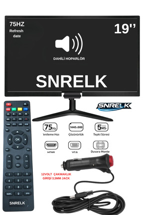 SNRELK 19'' Karavan Tekne Yat Araç İçi 12V Çakmaklık Girişli Multimedya Led M...