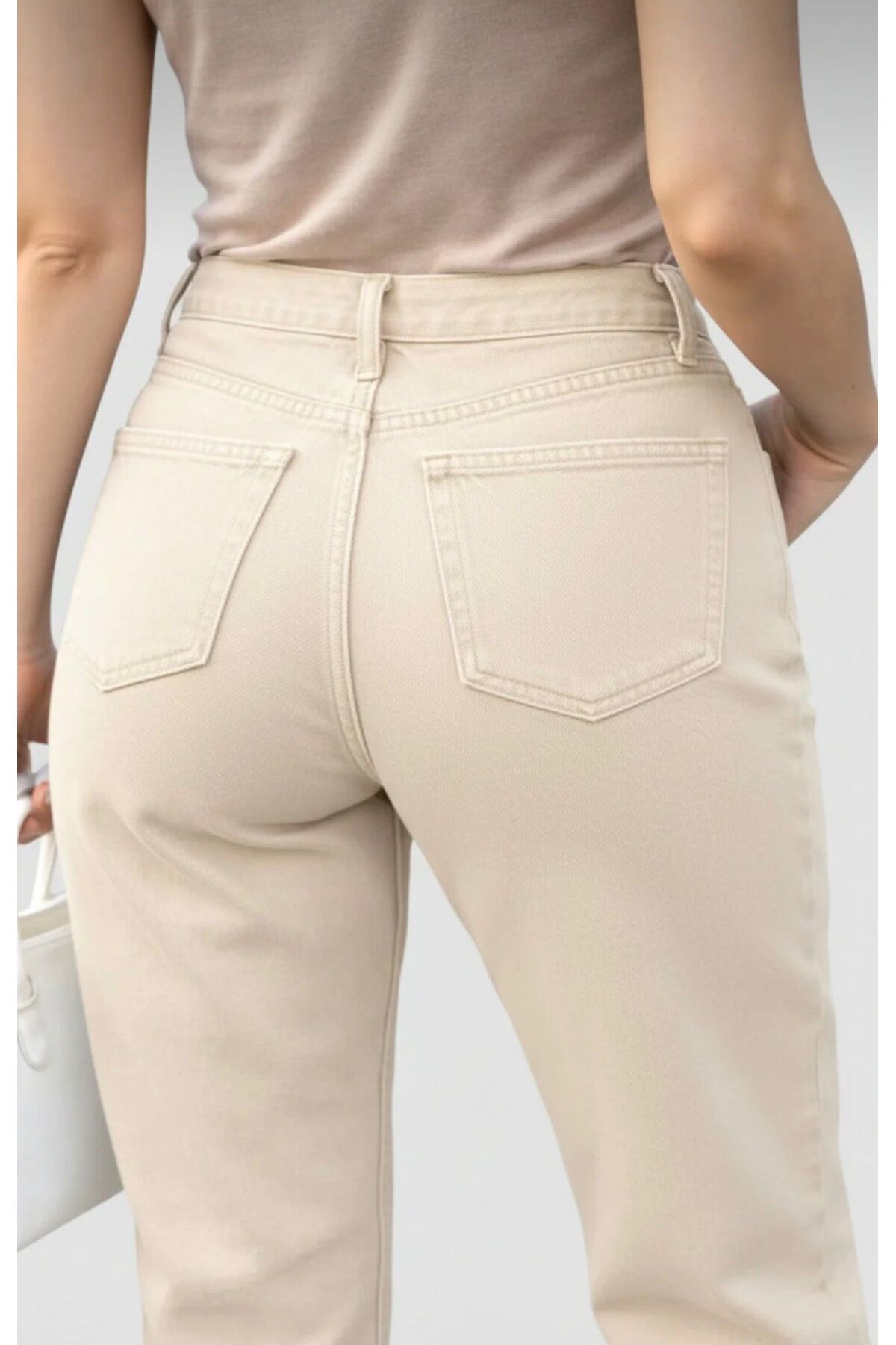 ON KLEEM  Yüksek Bel Mom Boyfriend Kadın Jeans Pantolon l Rahat Kalıp l Denim l BEJ - Görsel 2