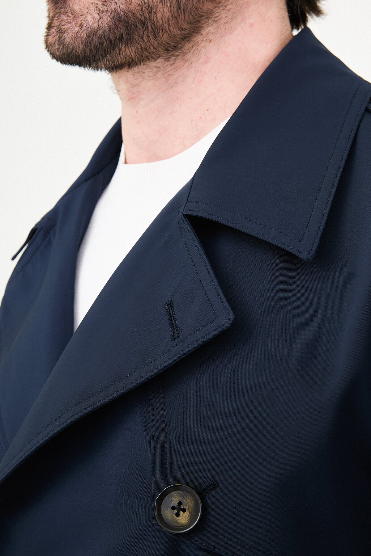 Mcr Düz Slim Fit Kuşaklı Kruvaze Uzun Erkek Trenchcoat Lacivert - 21340.26Y görsel 2