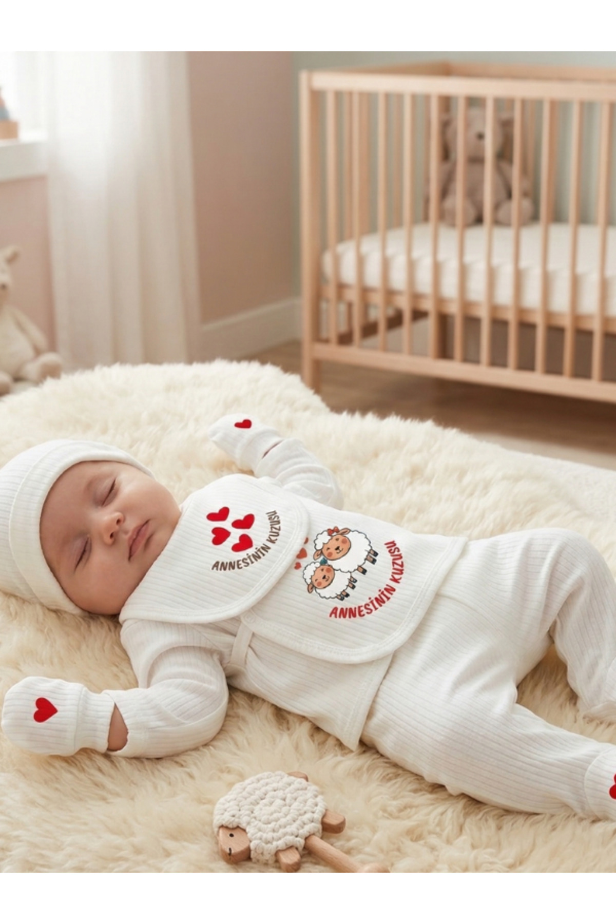 EGGBABY Annesinin Kuzusu Bebek Hastane Çıkış Seti 5 li Pamuk Yenidoğan Seti fotoğrafı 3 (önizleme)