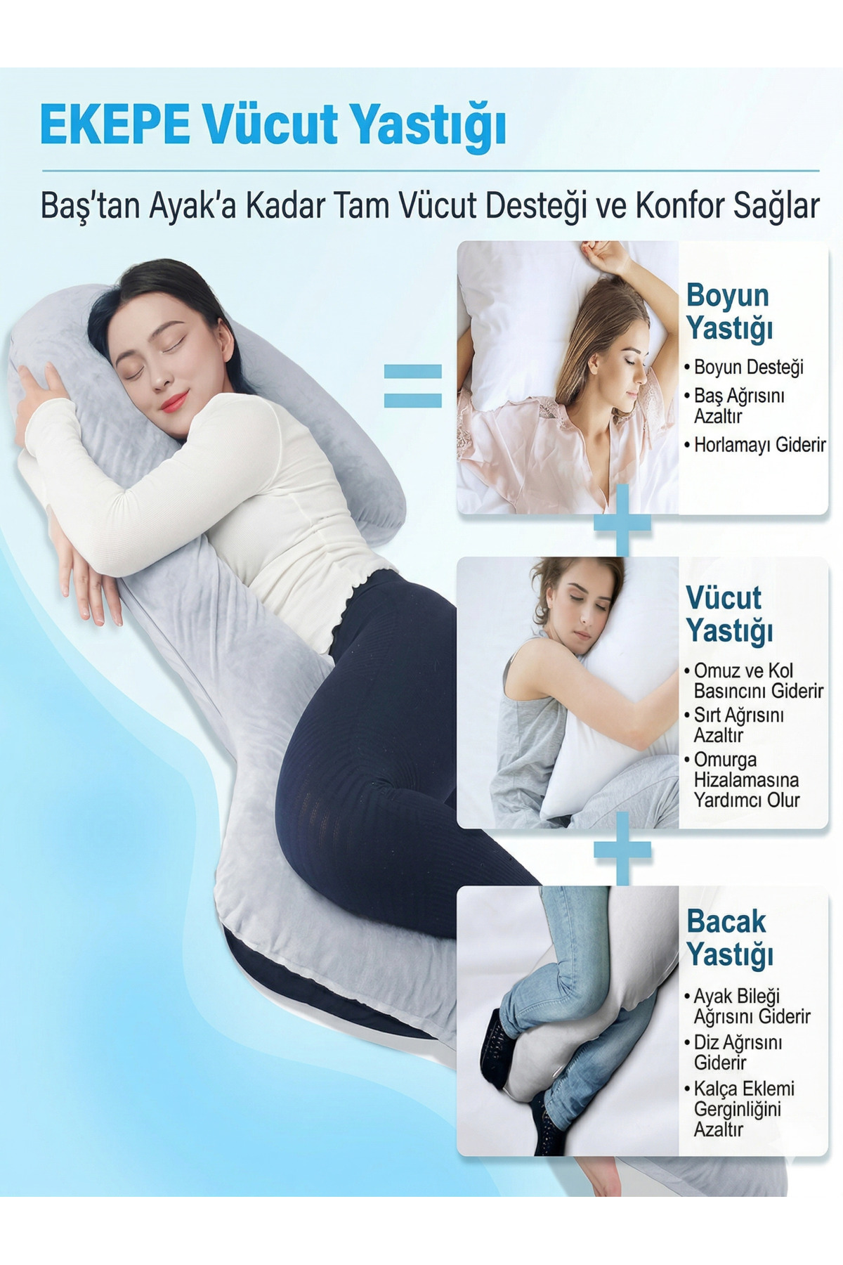 EKEPE Yan yatanlar için yastık, 170 cm hafızalı köpük, uzun hamilelik yastığı, gri fotoğrafı 3 (önizleme)