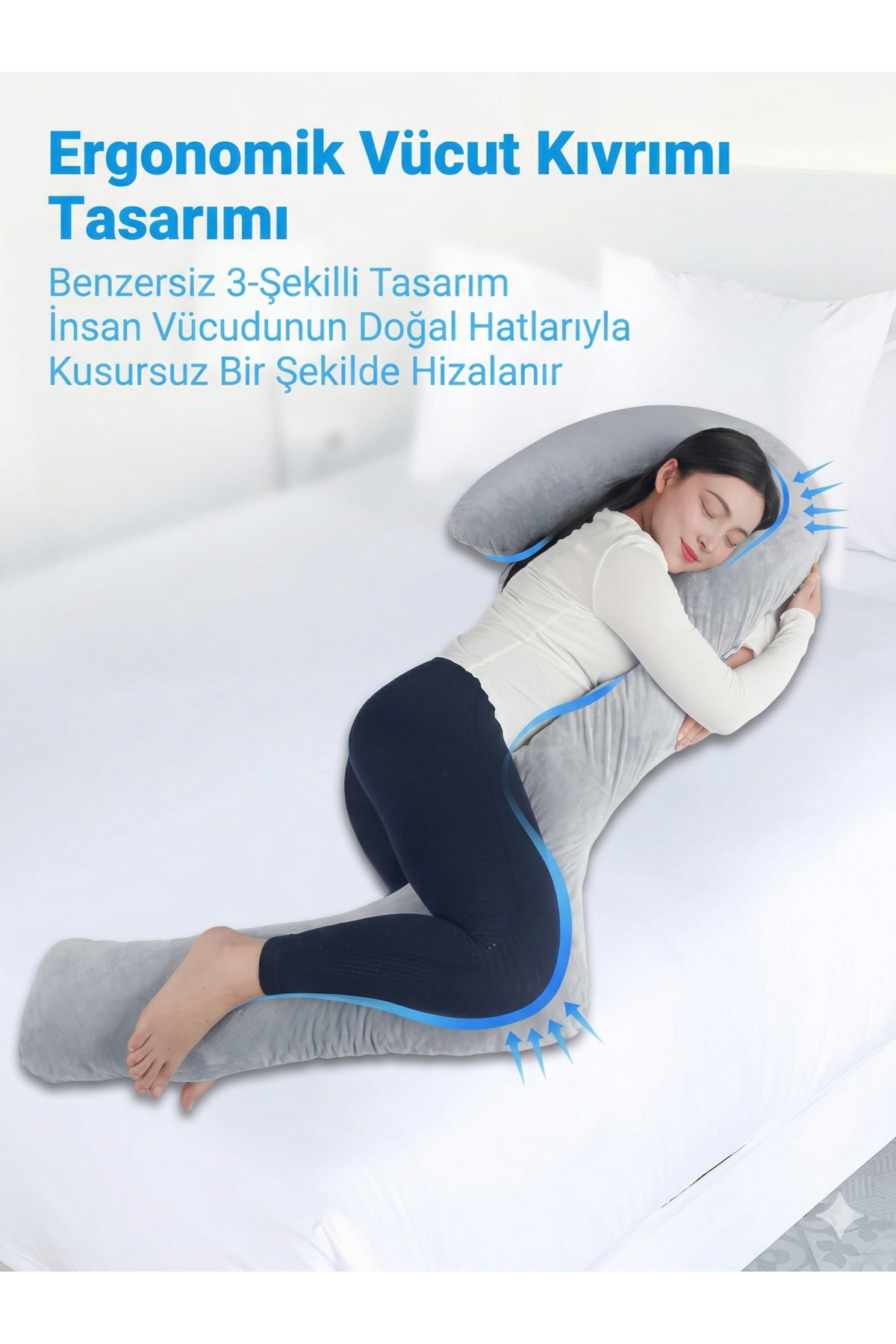 EKEPE Yan yatanlar için yastık, 170 cm hafızalı köpük, uzun hamilelik yastığı, gri fotoğrafı 7 (önizleme)