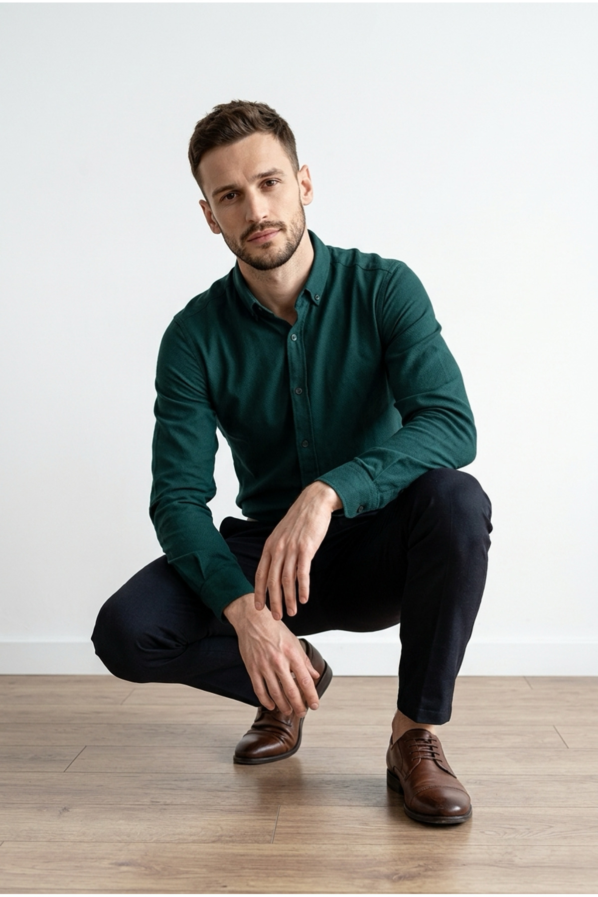 YŞRLİNE COLLECTİON  YŞR Haki Yeşil Uzun Kol Erkek Gömlek Düz Renk Rahat Kalıp Günlük Kullanım - Görsel 3