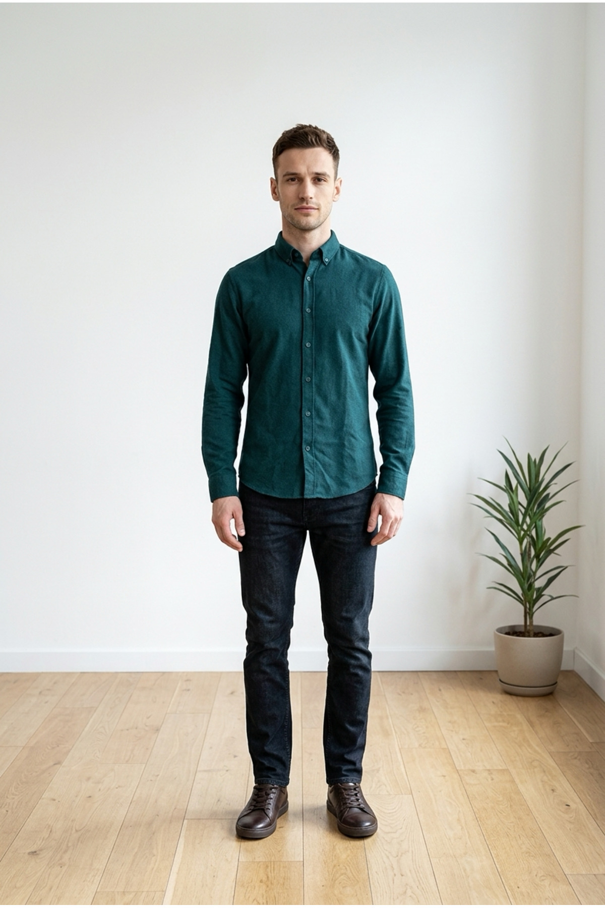 YŞRLİNE COLLECTİON  YŞR Haki Yeşil Uzun Kol Erkek Gömlek Düz Renk Rahat Kalıp Günlük Kullanım