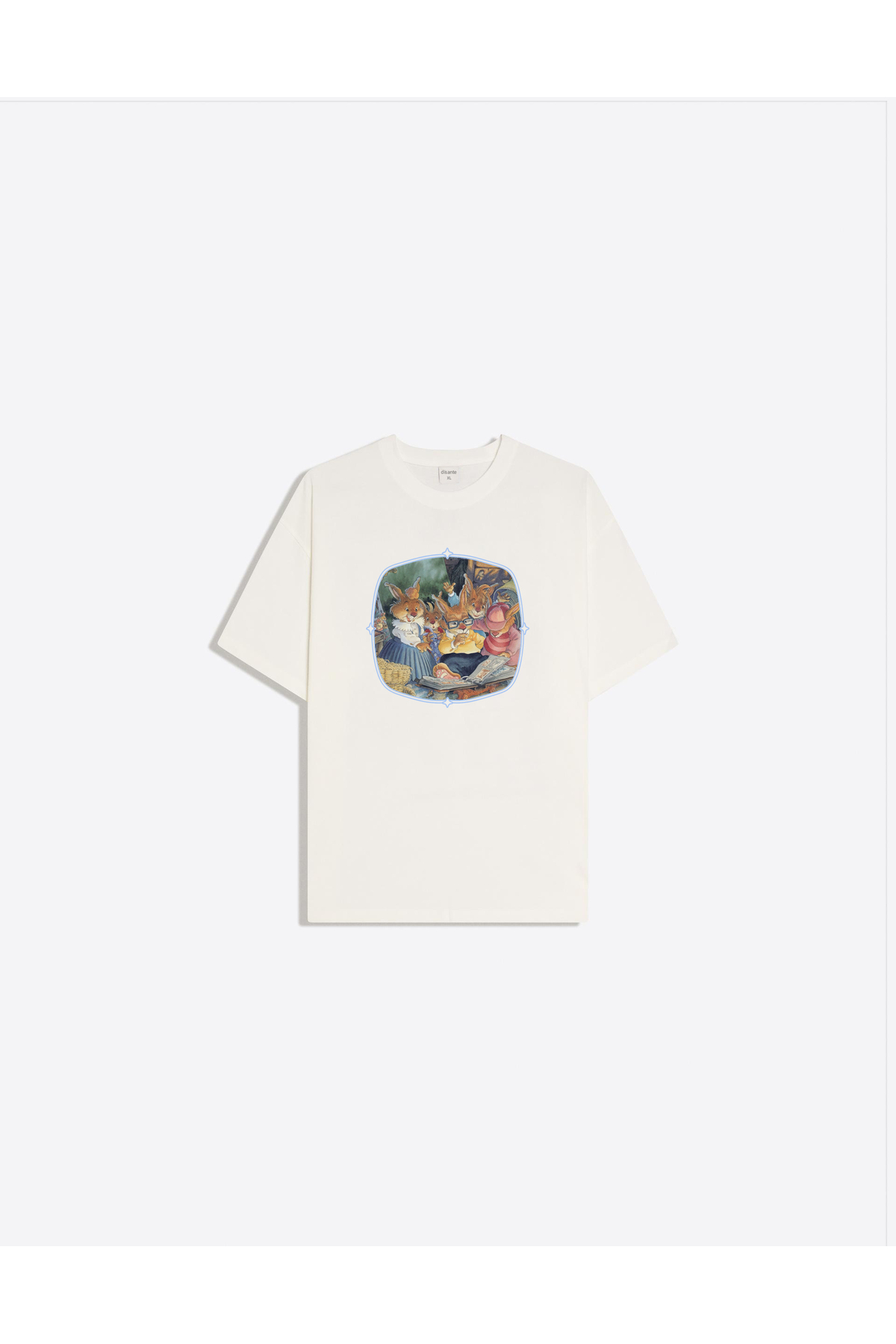 Disante  Uzun Kulak Ailesi Baskılı Bisiklet Yaka Oversize Trend Kadın T-shirt - Görsel 2