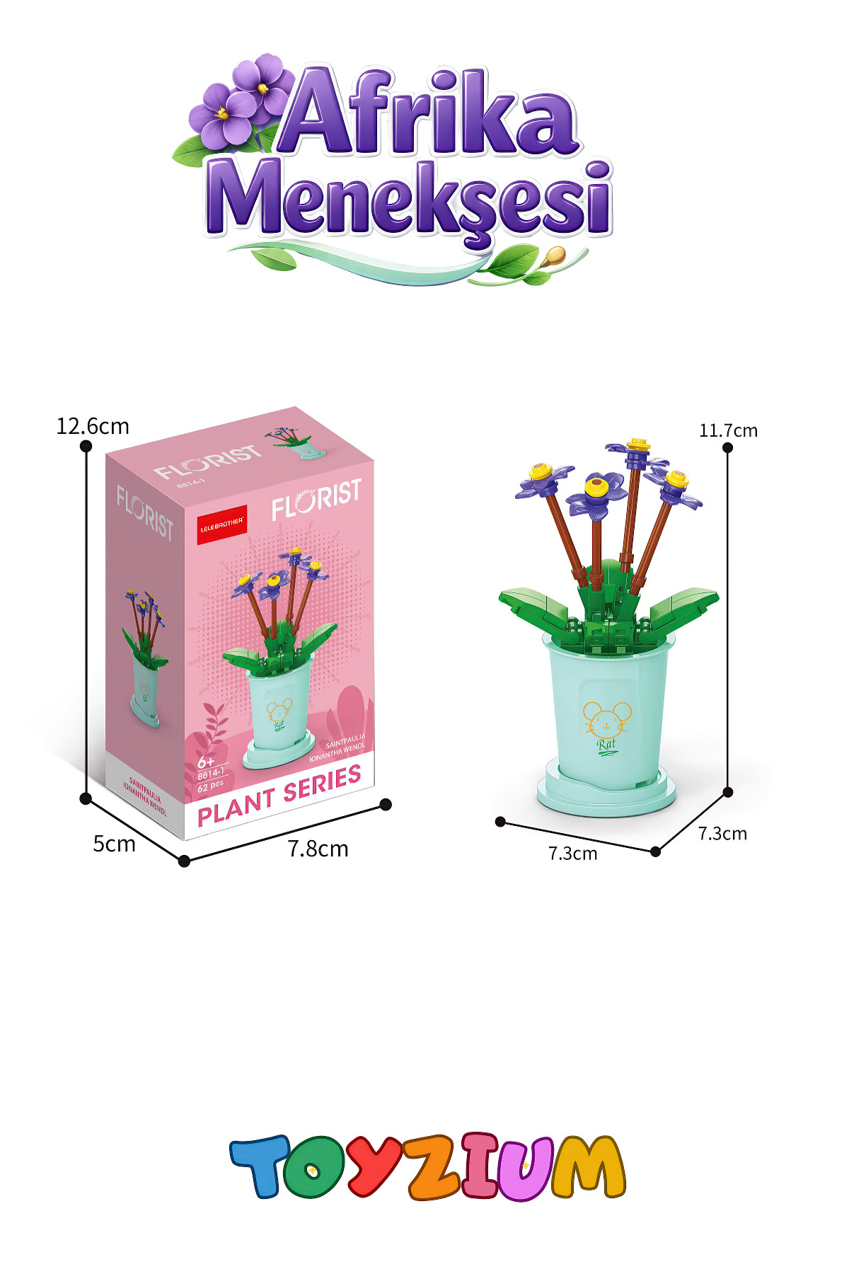 Shem Florist Afrika Menekşesi Yapı Blok Çiçek Seti (62 Parça) - Saintpaulia Ionantha Wendl Plant Series fotoğrafı 3 (önizleme)
