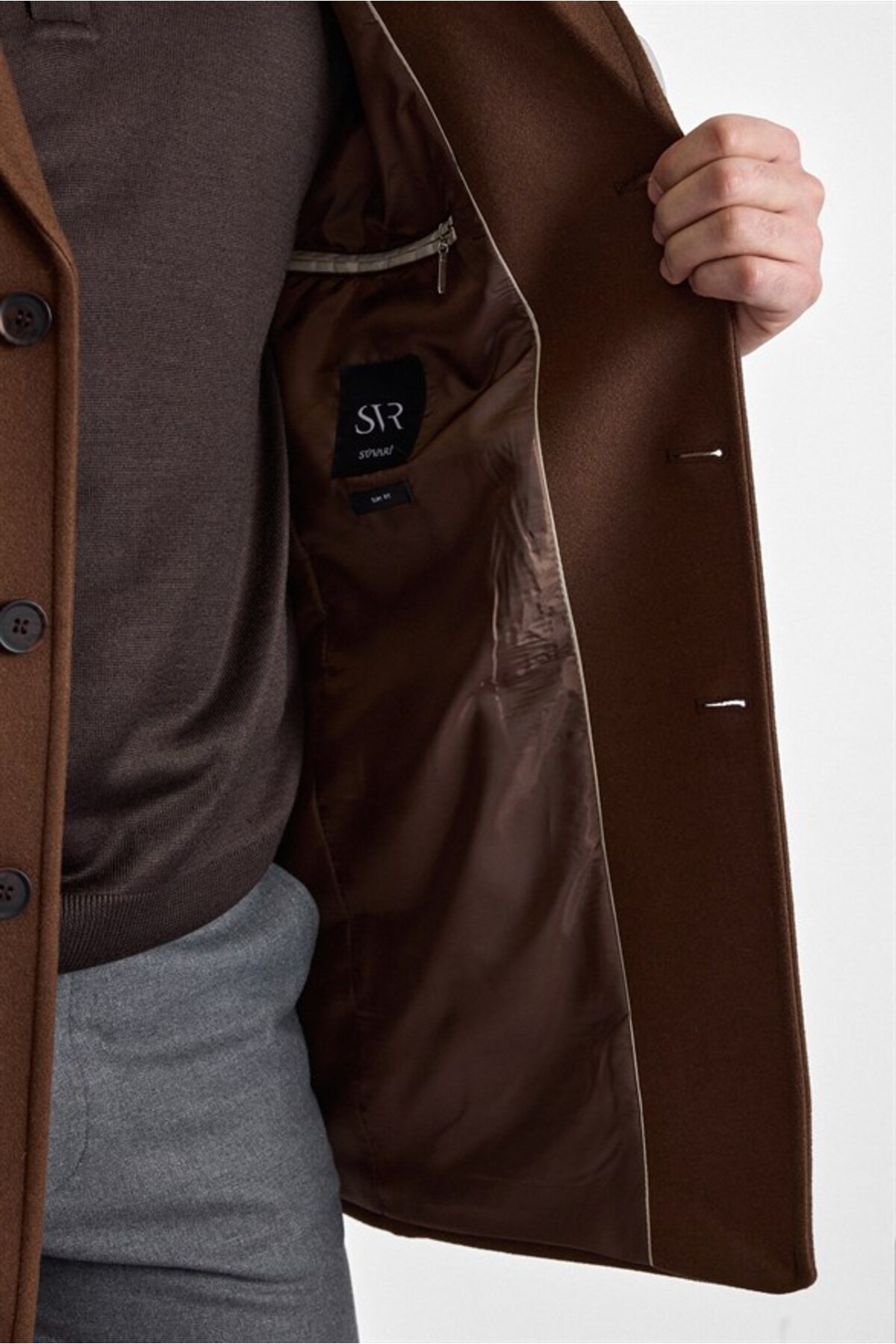 SÜVARİ  Koyu Kahve Slim Mono Yaka Düz Yan Cepli Düğmeli Dolgusuz Rüzgar Geçirmez Kaban - Görsel 5