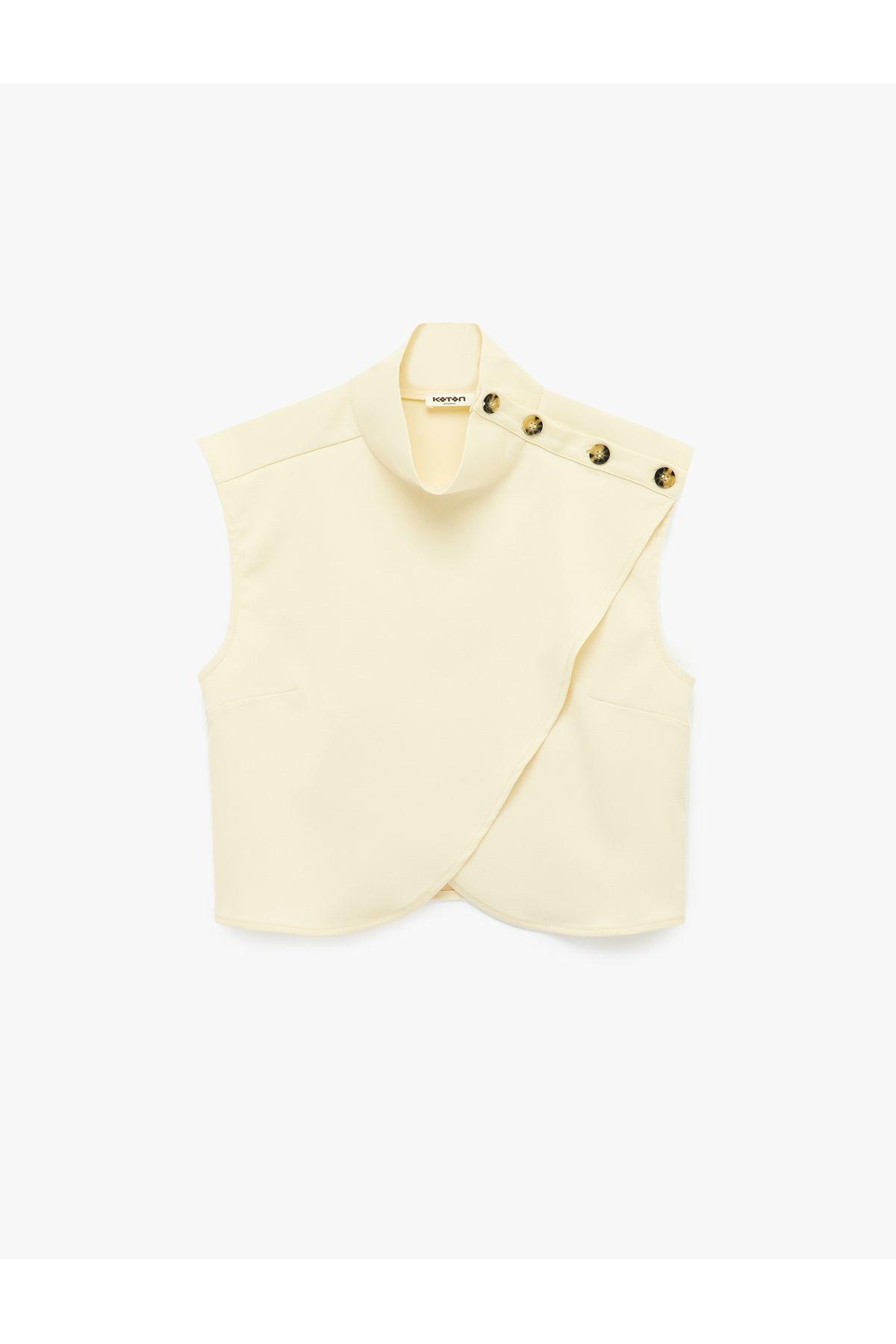 Koton  Asimetrik Kesim Düğme Detaylı Kolsuz Dik Yaka Bluz - Görsel 3