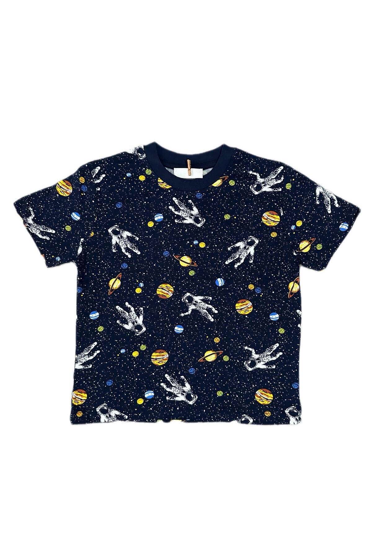 byalisdmr ERKEK ÇOCUK PİJAMA TAKIMI ASTRONOT UZAY TEMALI %100 PAMUK SÜPREM KUMAŞ KISA KOLLU BİSİKLET YAKA fotoğrafı 5 (önizleme)