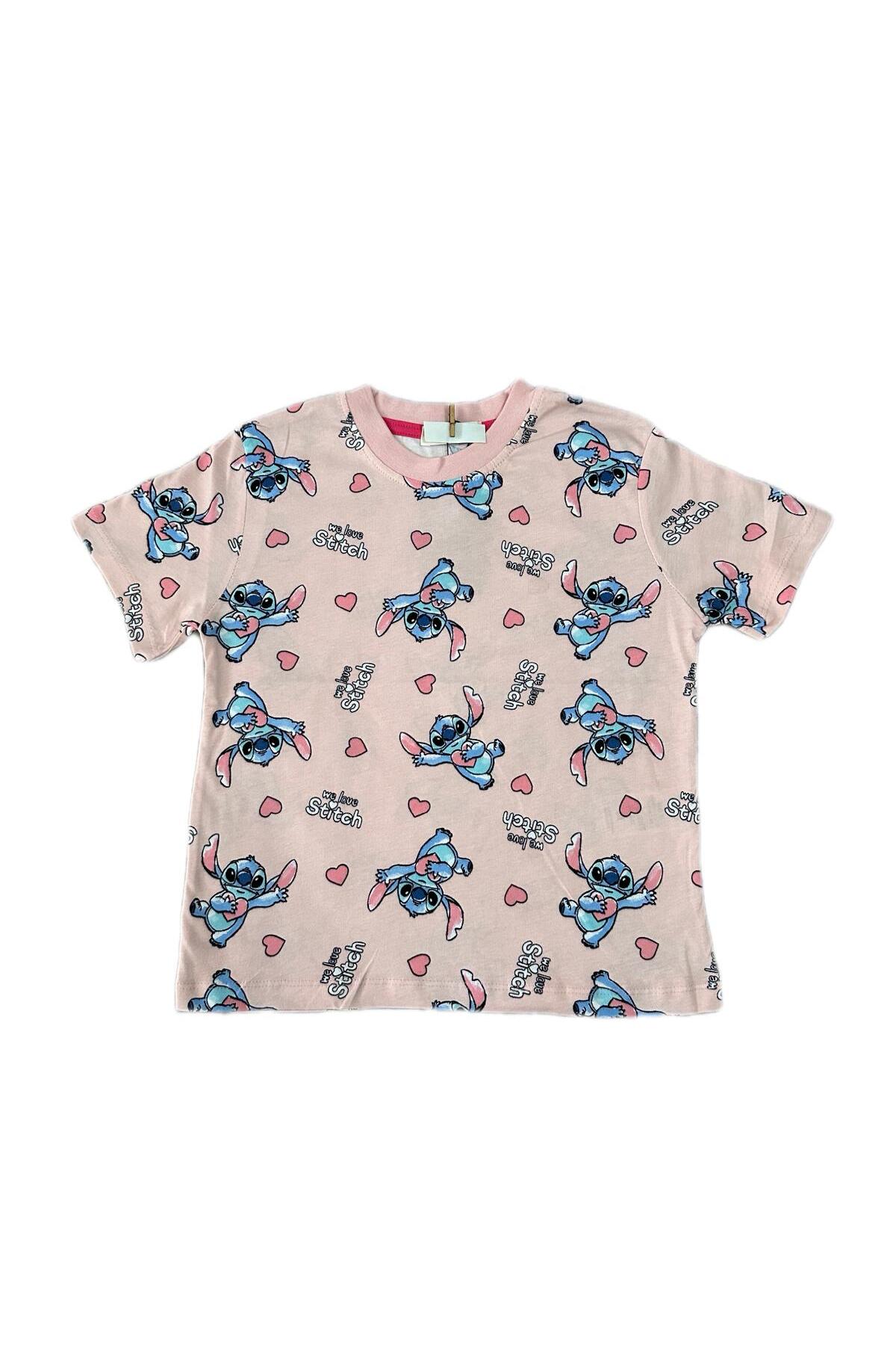 byalisdmr KIZ ÇOCUK PİJAMA TAKIMI STİÇ VE KALP DESEN %100 PAMUK SÜPREM KUMAŞ KISA KOLLU BİSİKLET YAKA fotoğrafı 5 (önizleme)