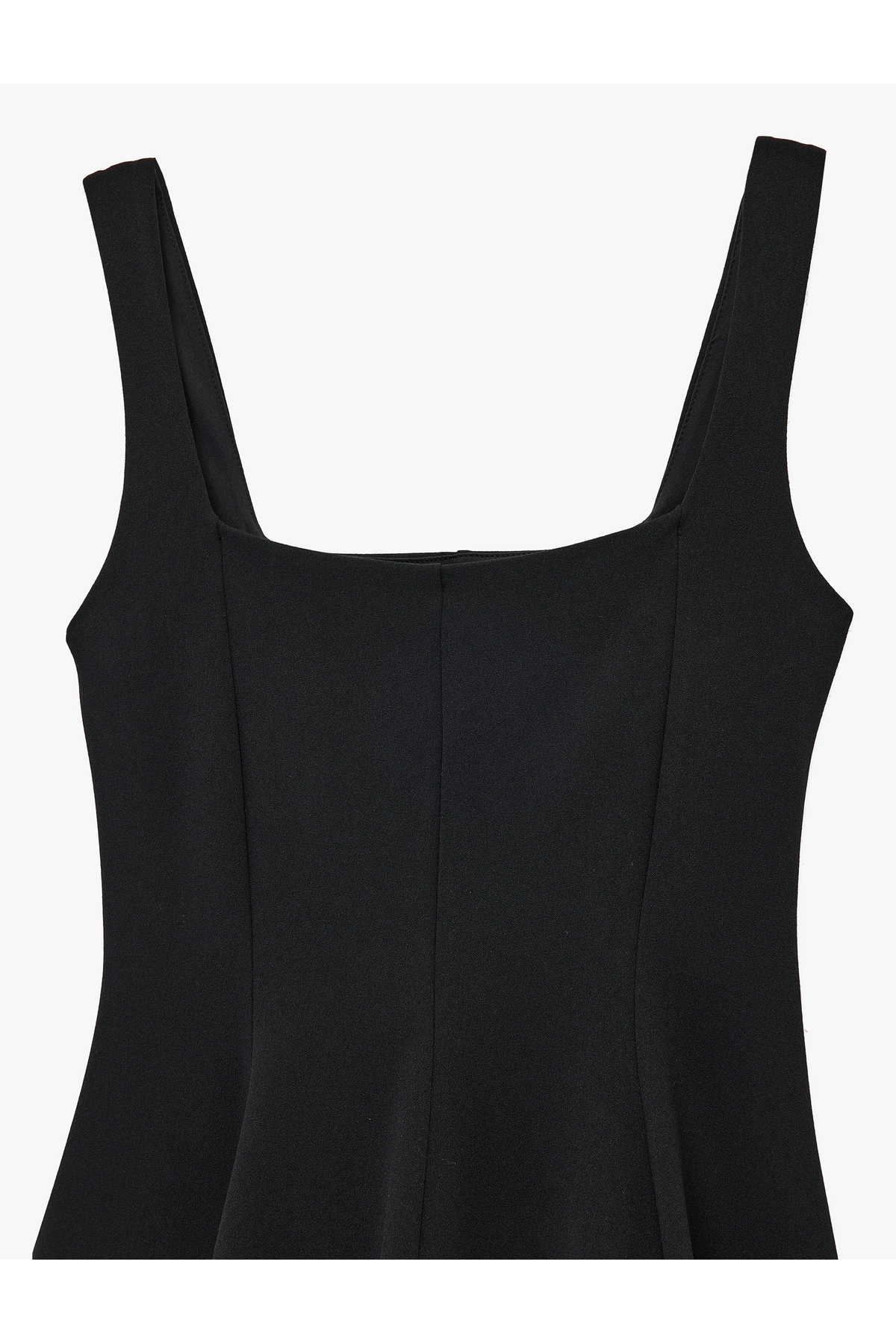 Koton  Krep Scuba Kumaş Kare Yaka Kalın Askılı Mini Kloş Elbise - Görsel 6